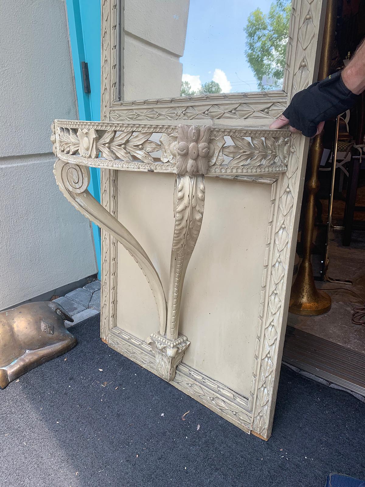 20th Century French Louis XVI Style Trumeau Mirror with Attached Console In Good Condition In Atlanta, GA
