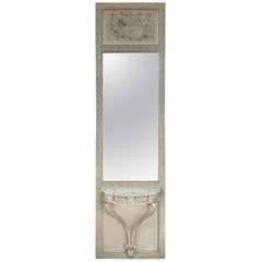 20th Century French Louis XVI Style Trumeau Mirror with Attached Console