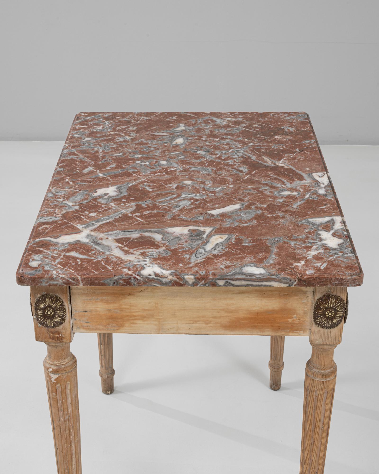 20th Century French Louis XVI Wooden Side Table with Marble Top For Sale 10