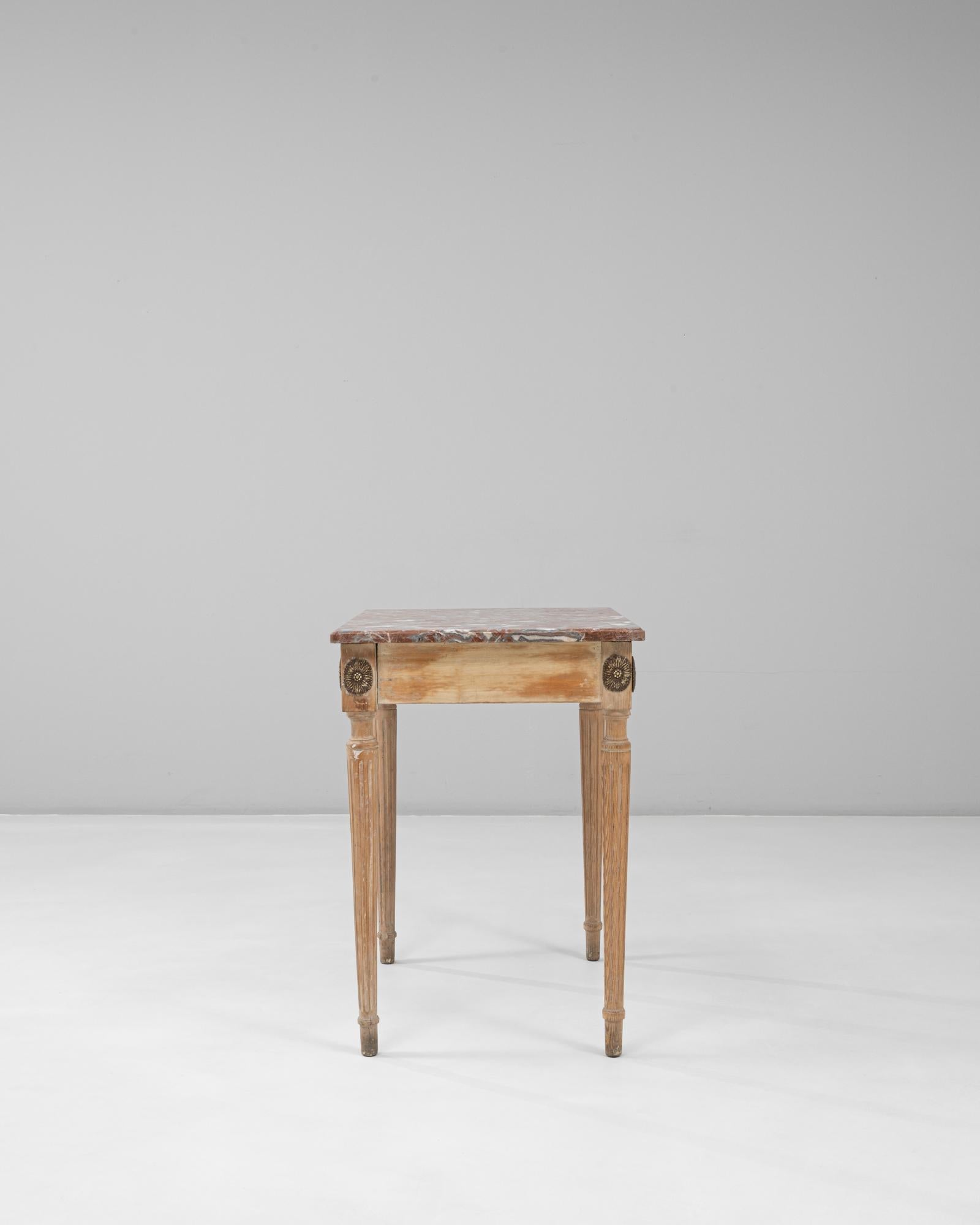 20th Century French Louis XVI Wooden Side Table with Marble Top For Sale 1