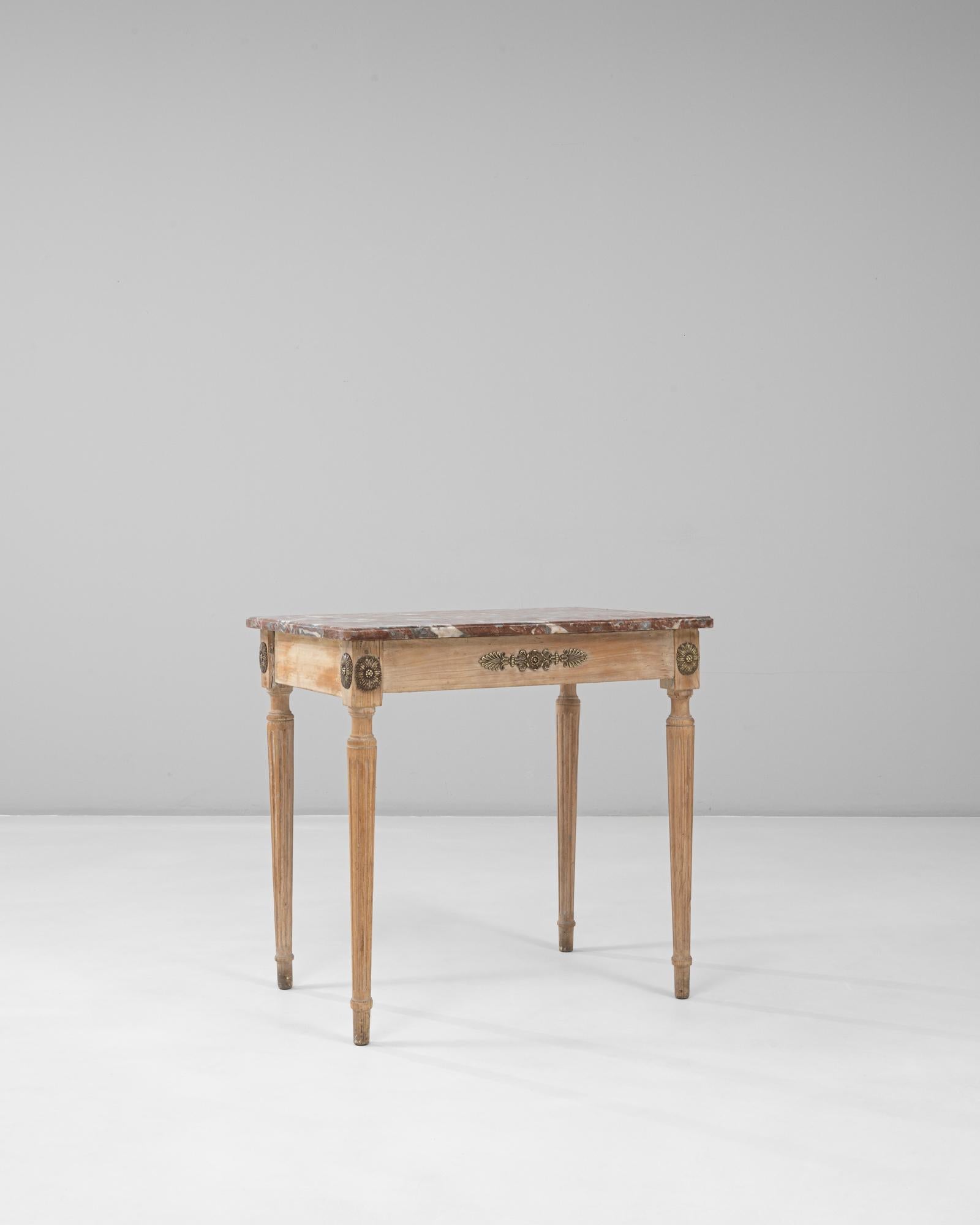 20th Century French Louis XVI Wooden Side Table with Marble Top For Sale 2