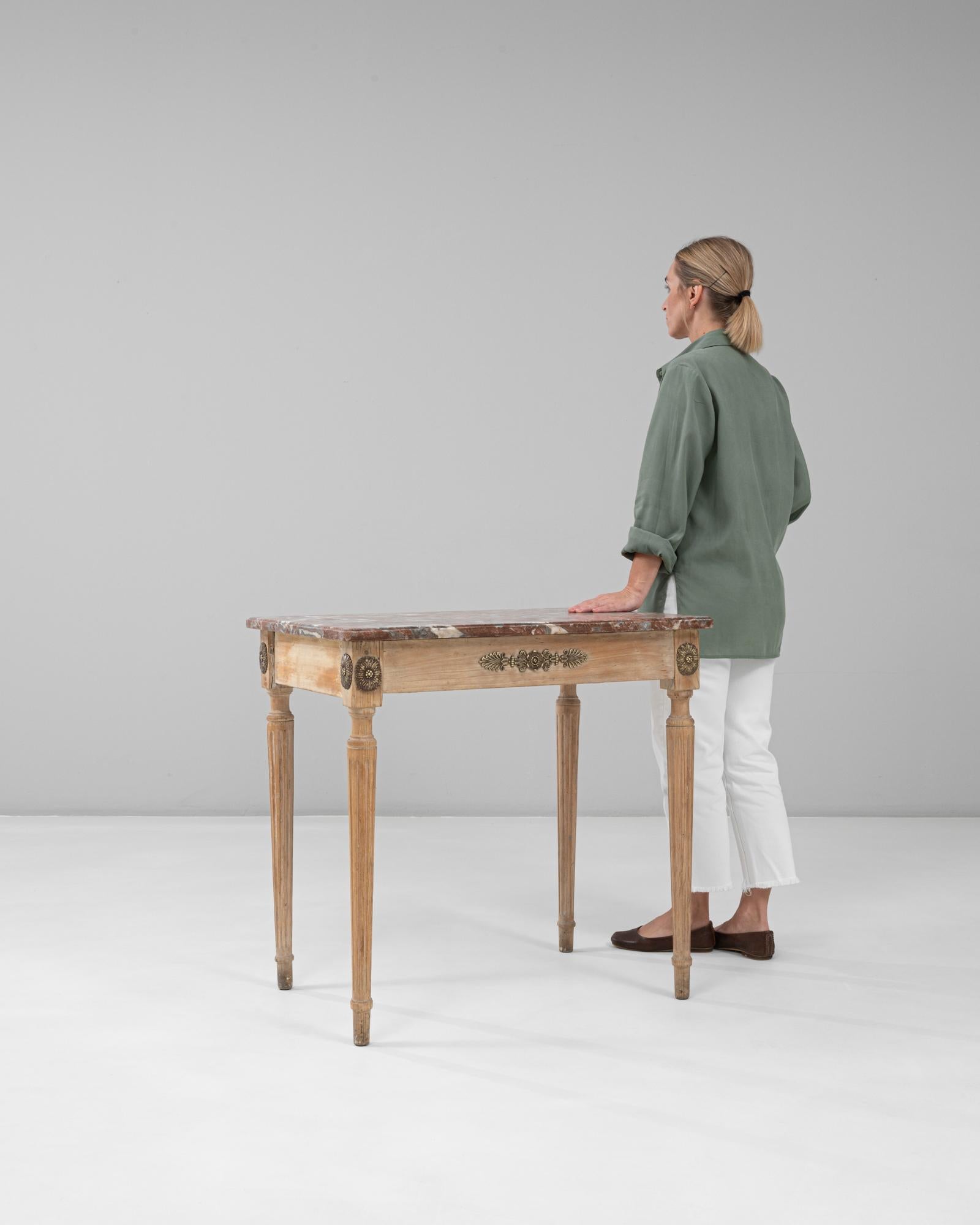 20th Century French Louis XVI Wooden Side Table with Marble Top For Sale 3