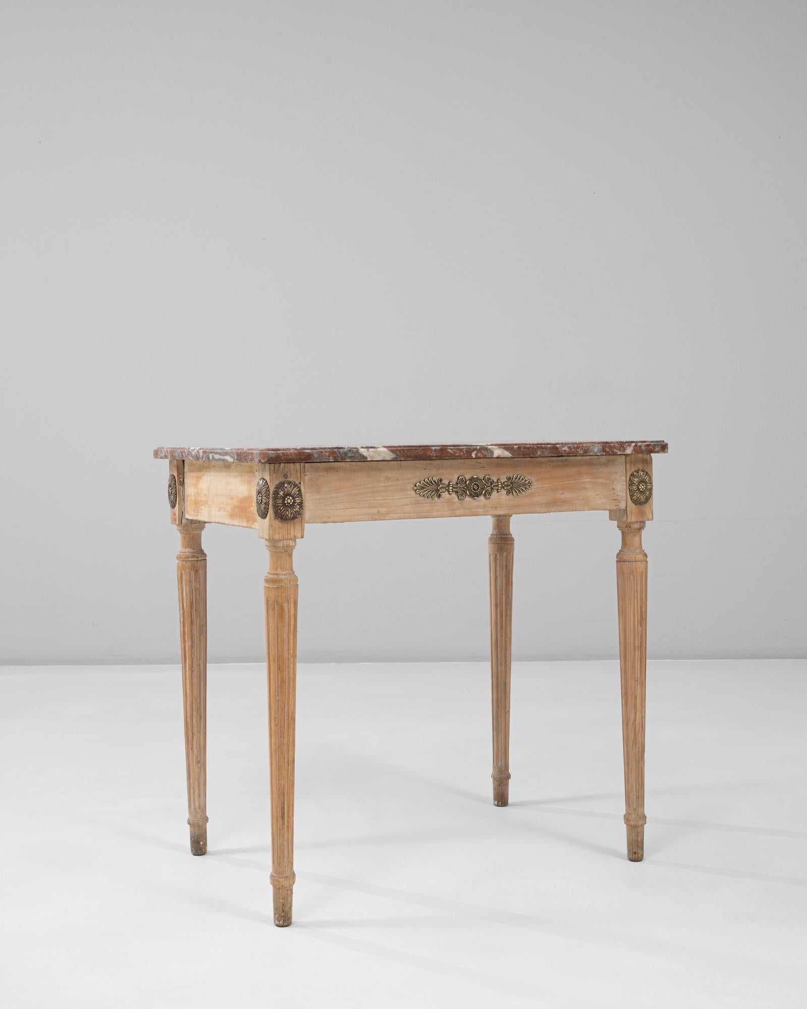 20th Century French Louis XVI Wooden Side Table with Marble Top For Sale 4