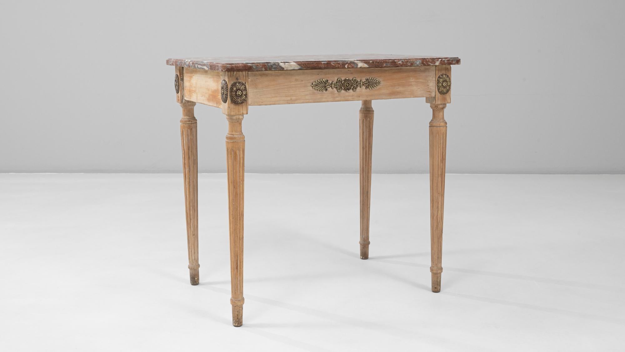 20th Century French Louis XVI Wooden Side Table with Marble Top For Sale 5
