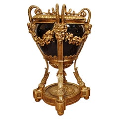 Vintage 20th Century French Louis XVI XV Style Large Bronze and Porcelain Figural Urn