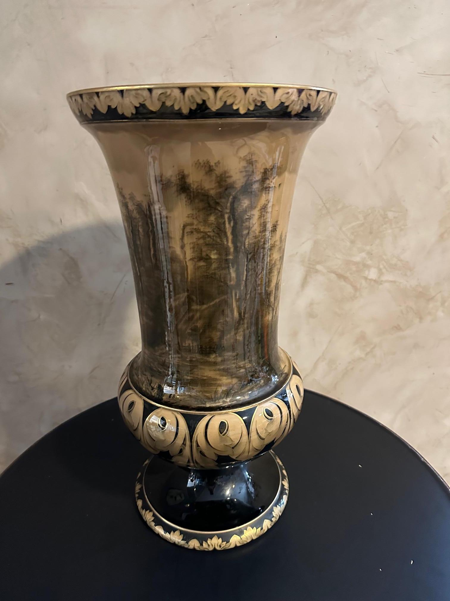 20th century French Luneville Ceramic Large Vase, 1920s In Good Condition For Sale In LEGNY, FR