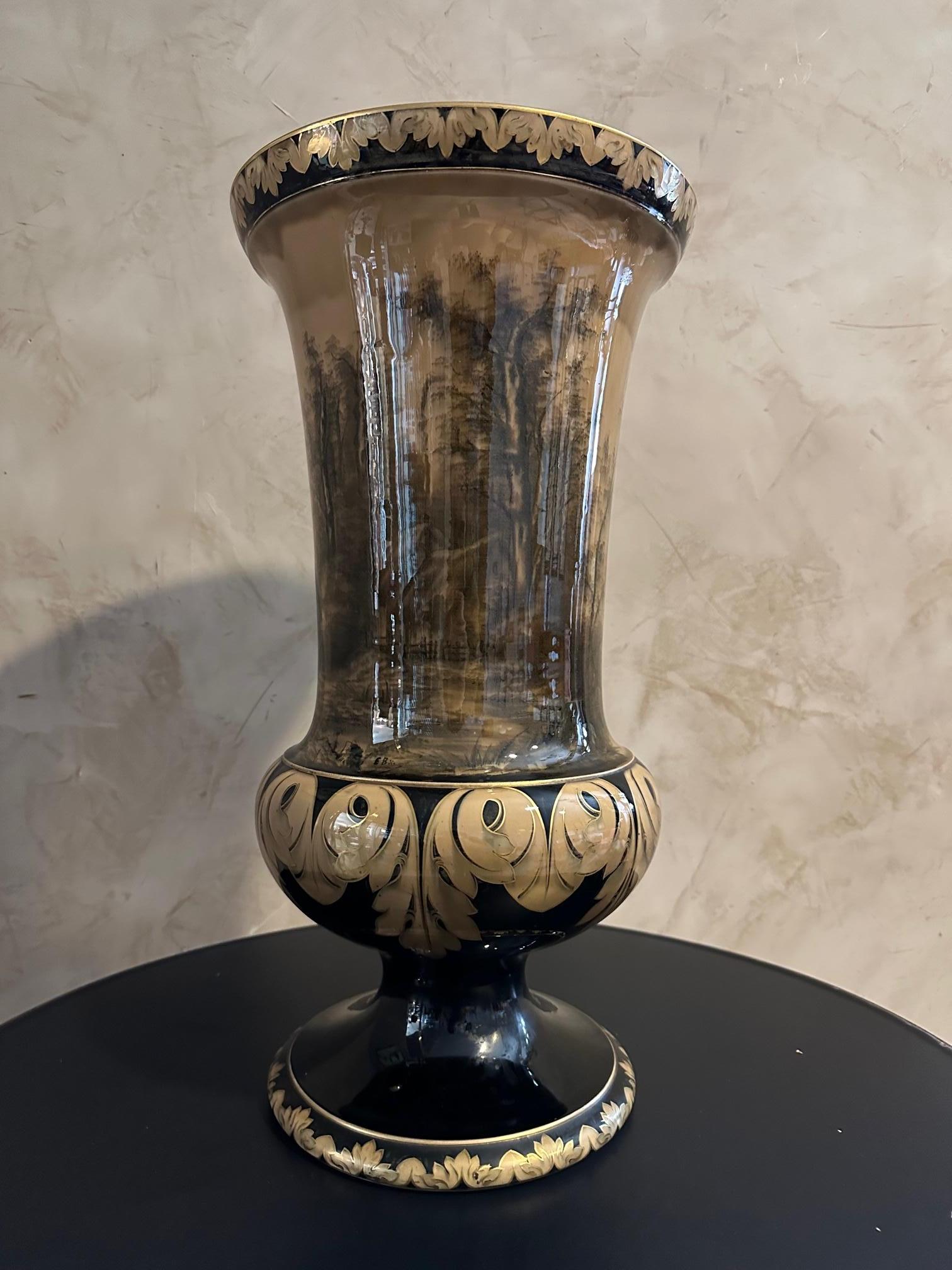Early 20th Century 20th century French Luneville Ceramic Large Vase, 1920s For Sale