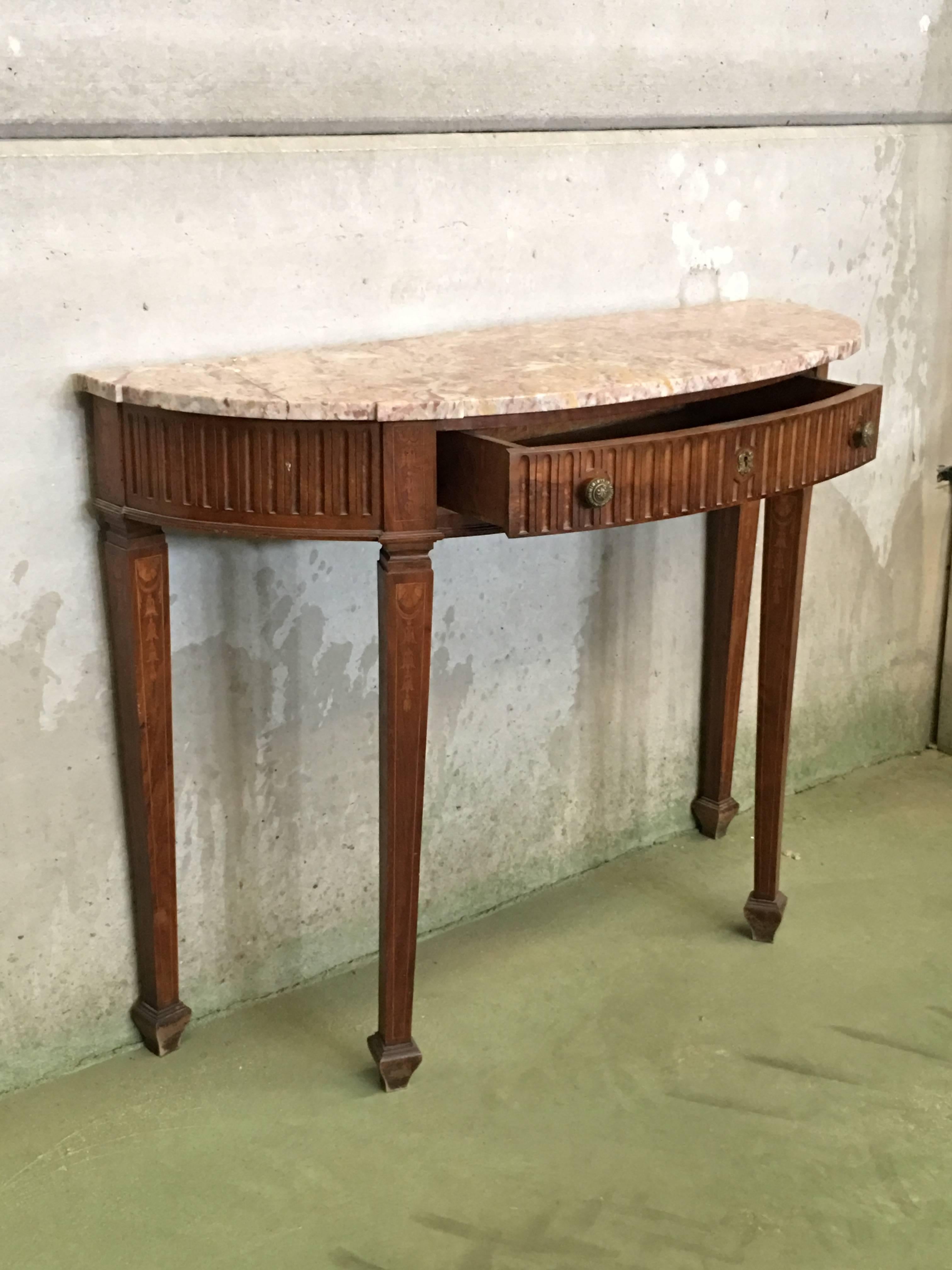 20th Century French Mahogany Console Table with Top Table and Drawer In Good Condition In Miami, FL