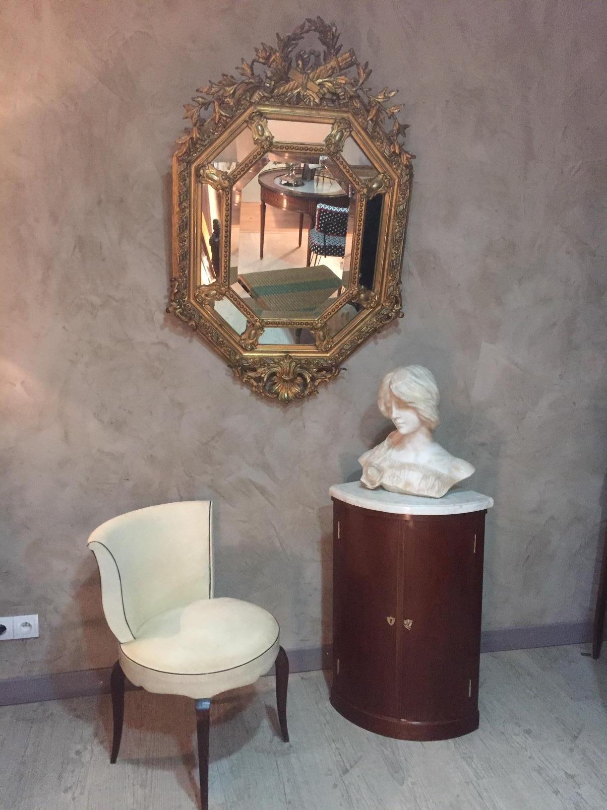 20th Century, French Mahogany Corner Cupboard with Marble Top, 1930s 2