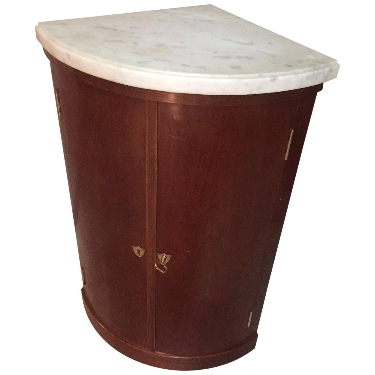 20th Century, French Mahogany Corner Cupboard with Marble Top, 1930s