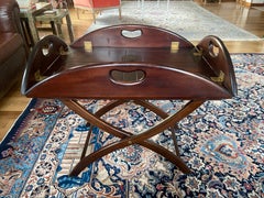 20th Century French Mahogany Oval Boat Coffee Table with Foldable Endings