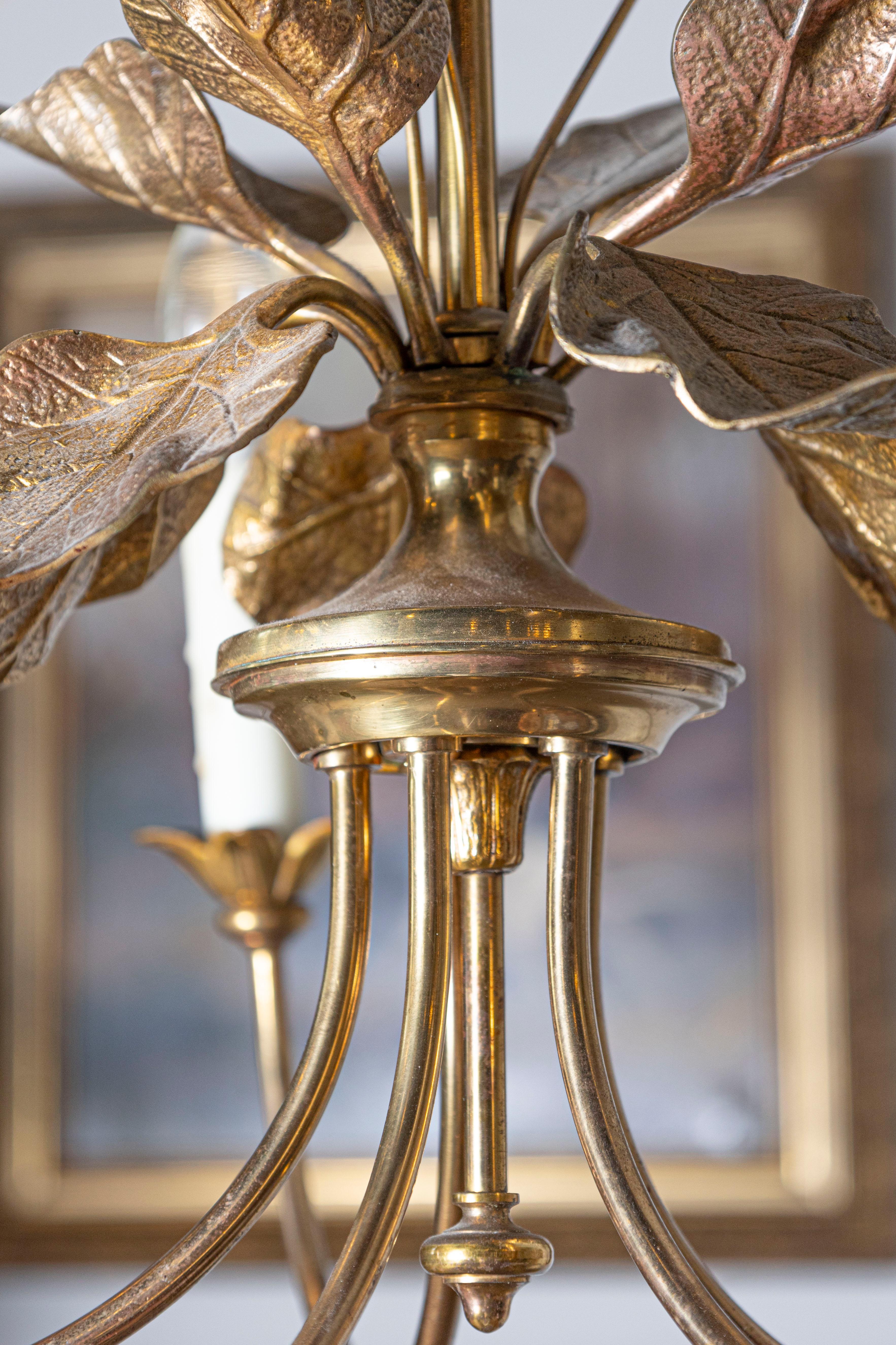 Araña de bronce dorado inspirada en la Maison Charles francesa del siglo XX en venta 1