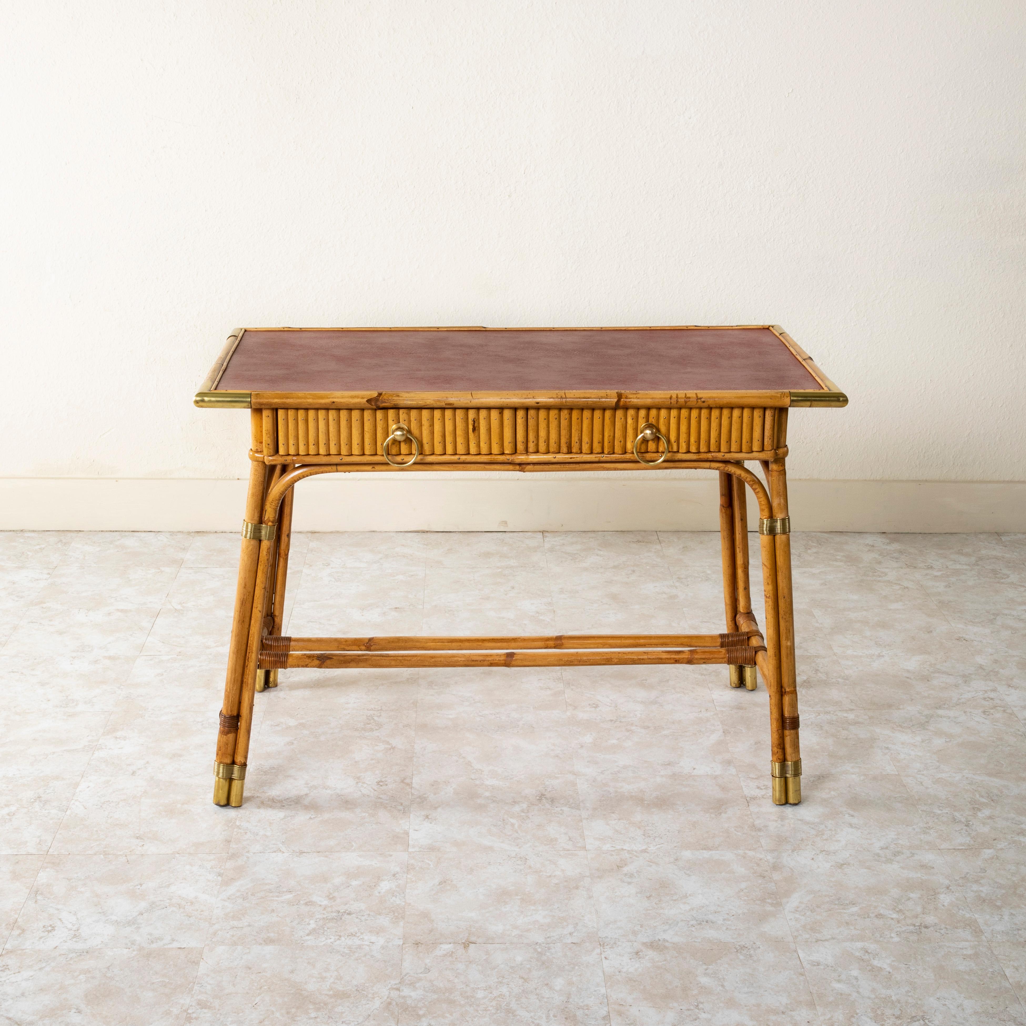 Mid-Century Modern 20th Century French Maison Jansen Bamboo Writing Desk and Chair, Louis Sognot