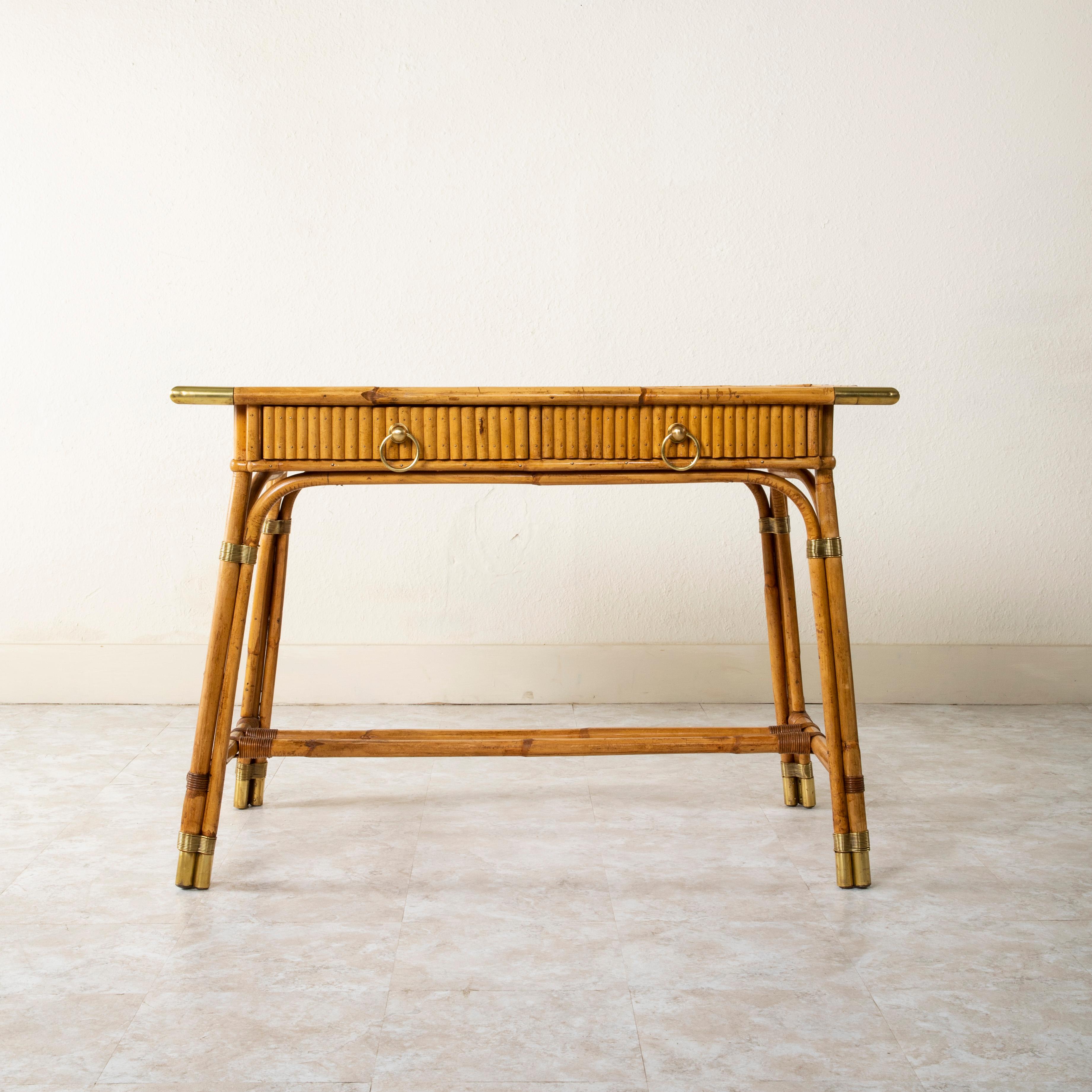 20th Century French Maison Jansen Bamboo Writing Desk and Chair, Louis Sognot In Good Condition In Fayetteville, AR