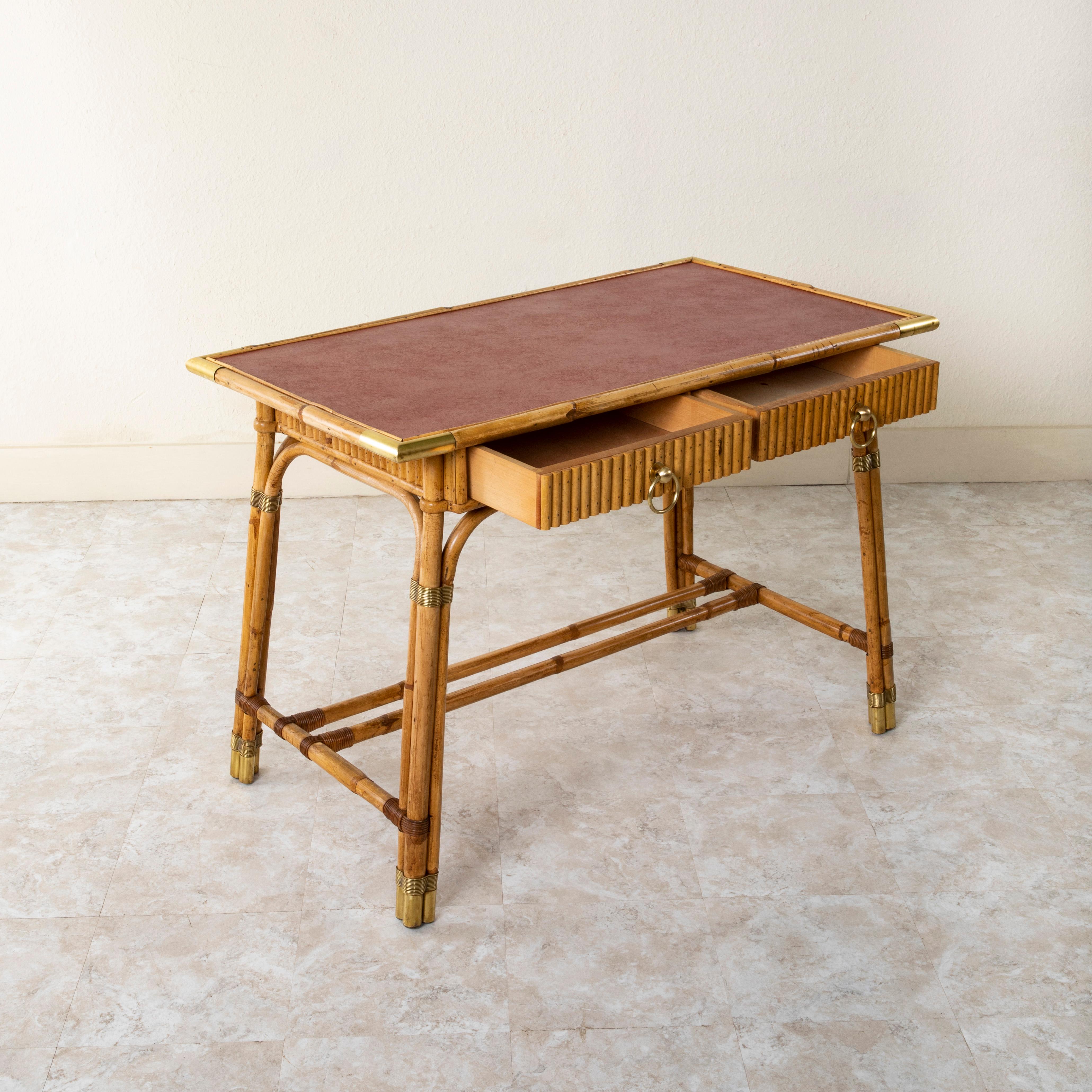 20th Century French Maison Jansen Bamboo Writing Desk and Chair, Louis Sognot For Sale 3