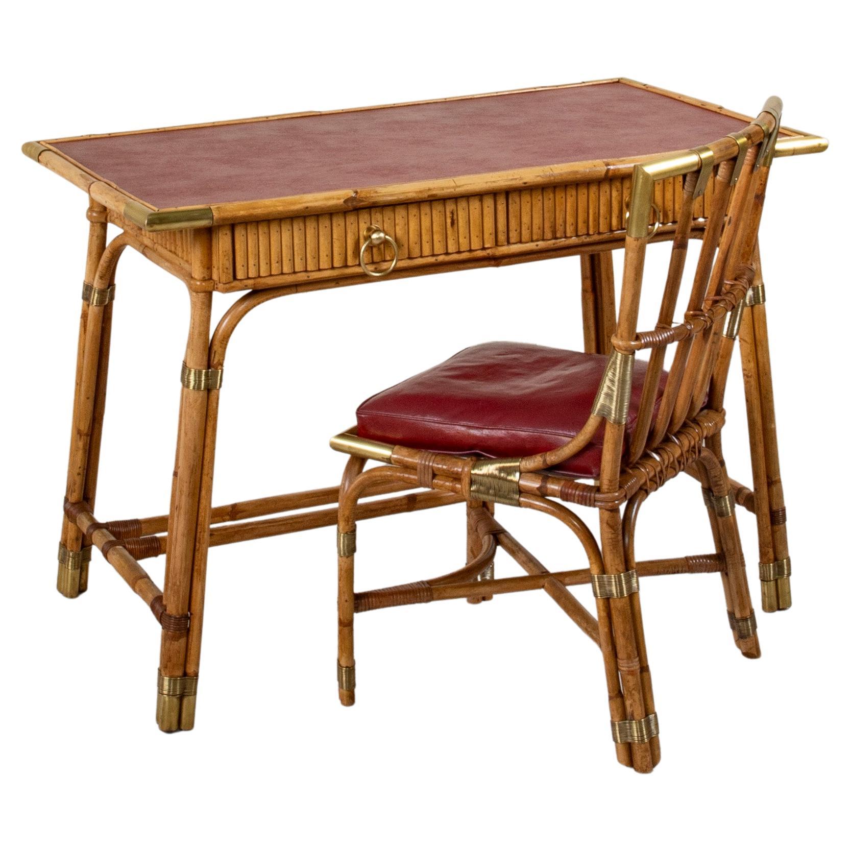 20th Century French Maison Jansen Bamboo Writing Desk and Chair, Louis Sognot For Sale