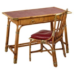 Retro 20th Century French Maison Jansen Bamboo Writing Desk and Chair, Louis Sognot