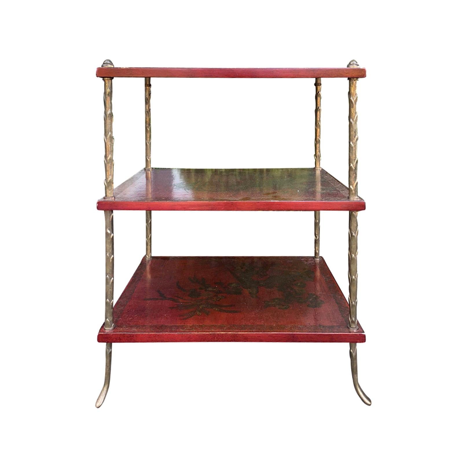 20th Century French Maison Jansen Style Bronze and Red Chinoiserie Side Table
