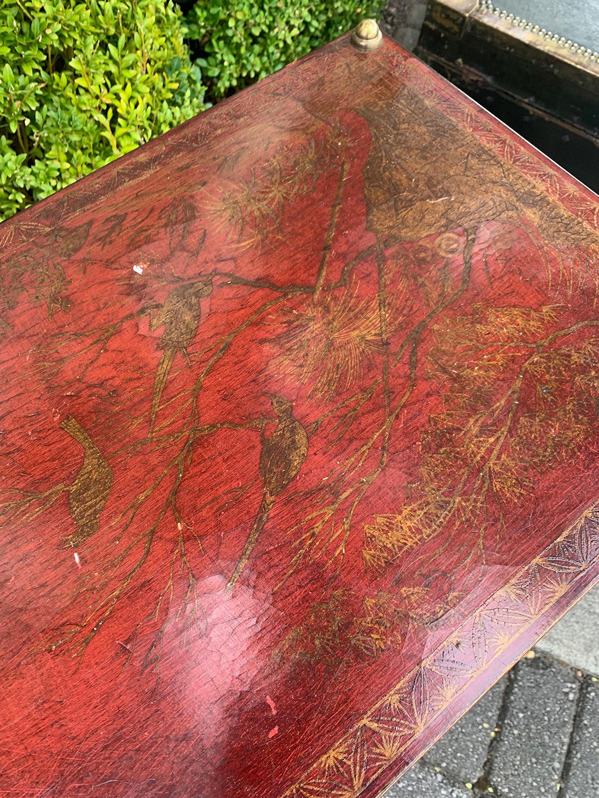 20th Century French Maison Jansen Style Bronze and Red Chinoiserie Side Table 7