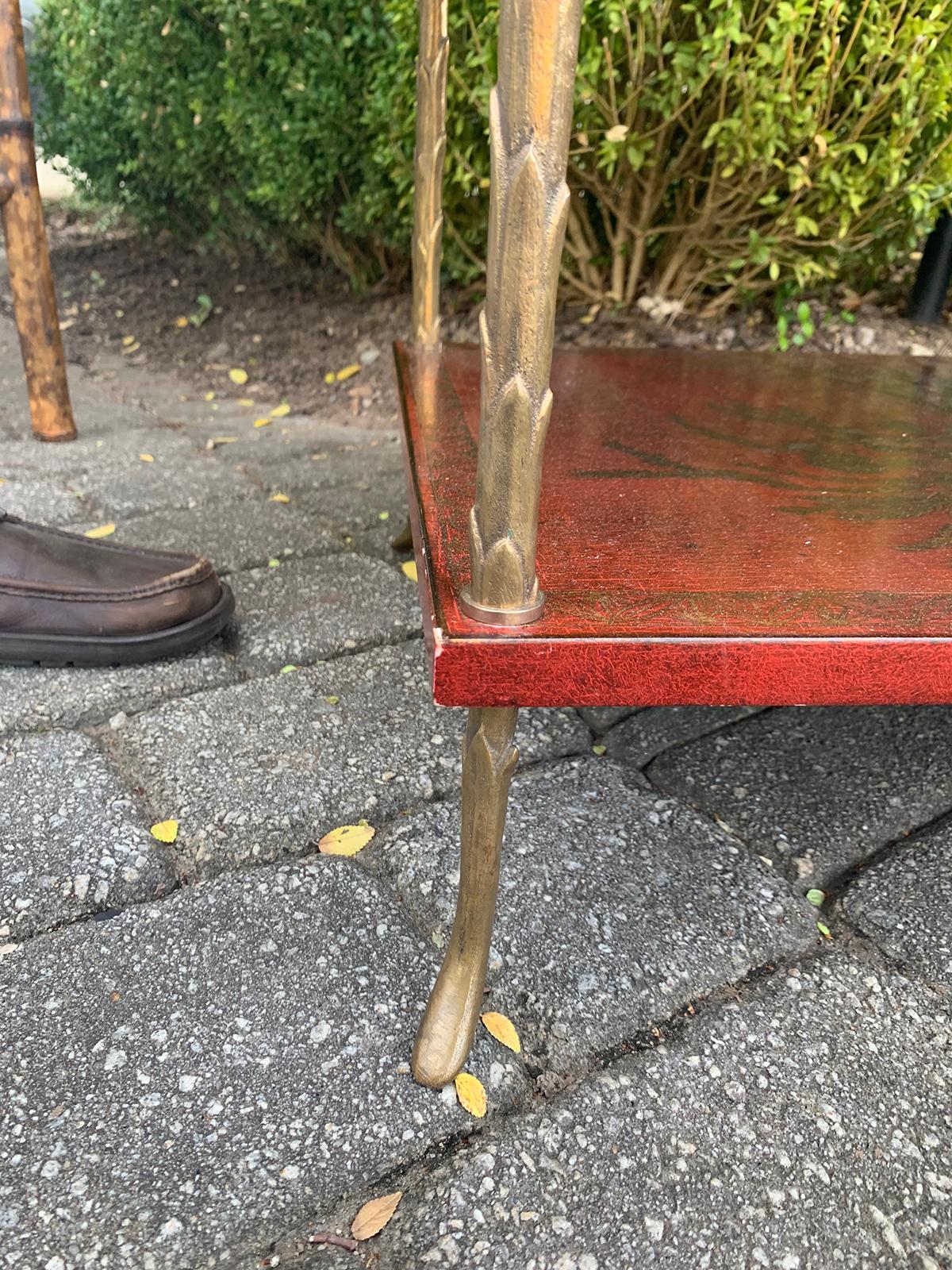 20th Century French Maison Jansen Style Bronze and Red Chinoiserie Side Table 9