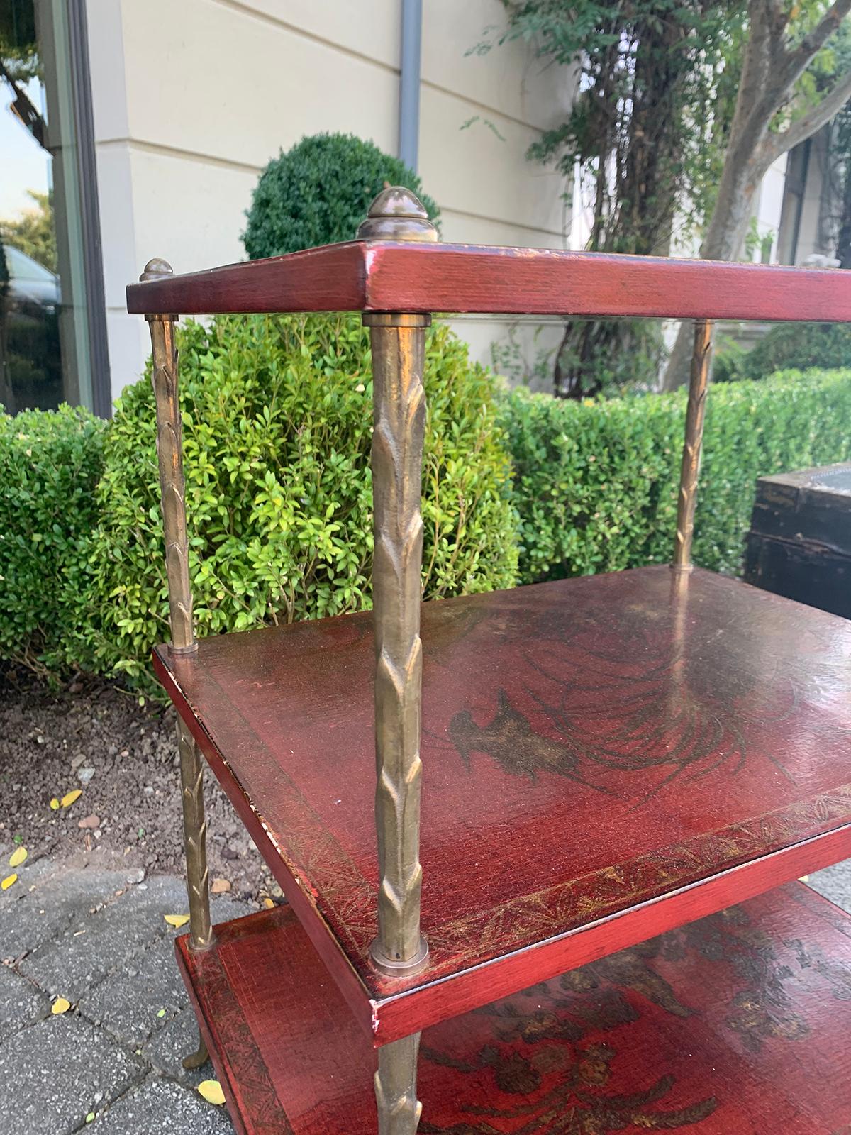 20th Century French Maison Jansen Style Bronze and Red Chinoiserie Side Table 1