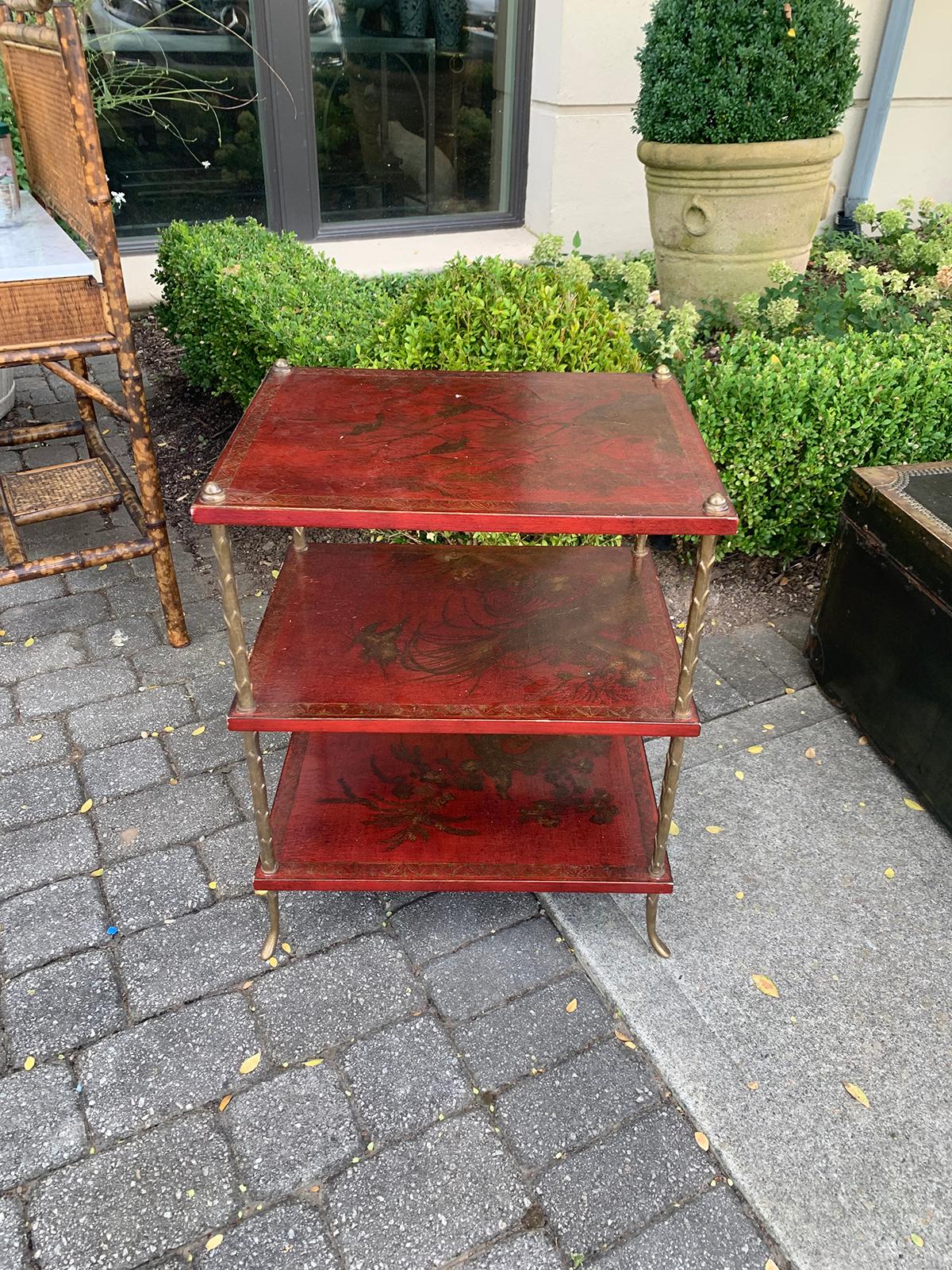 20th Century French Maison Jansen Style Bronze and Red Chinoiserie Side Table 2