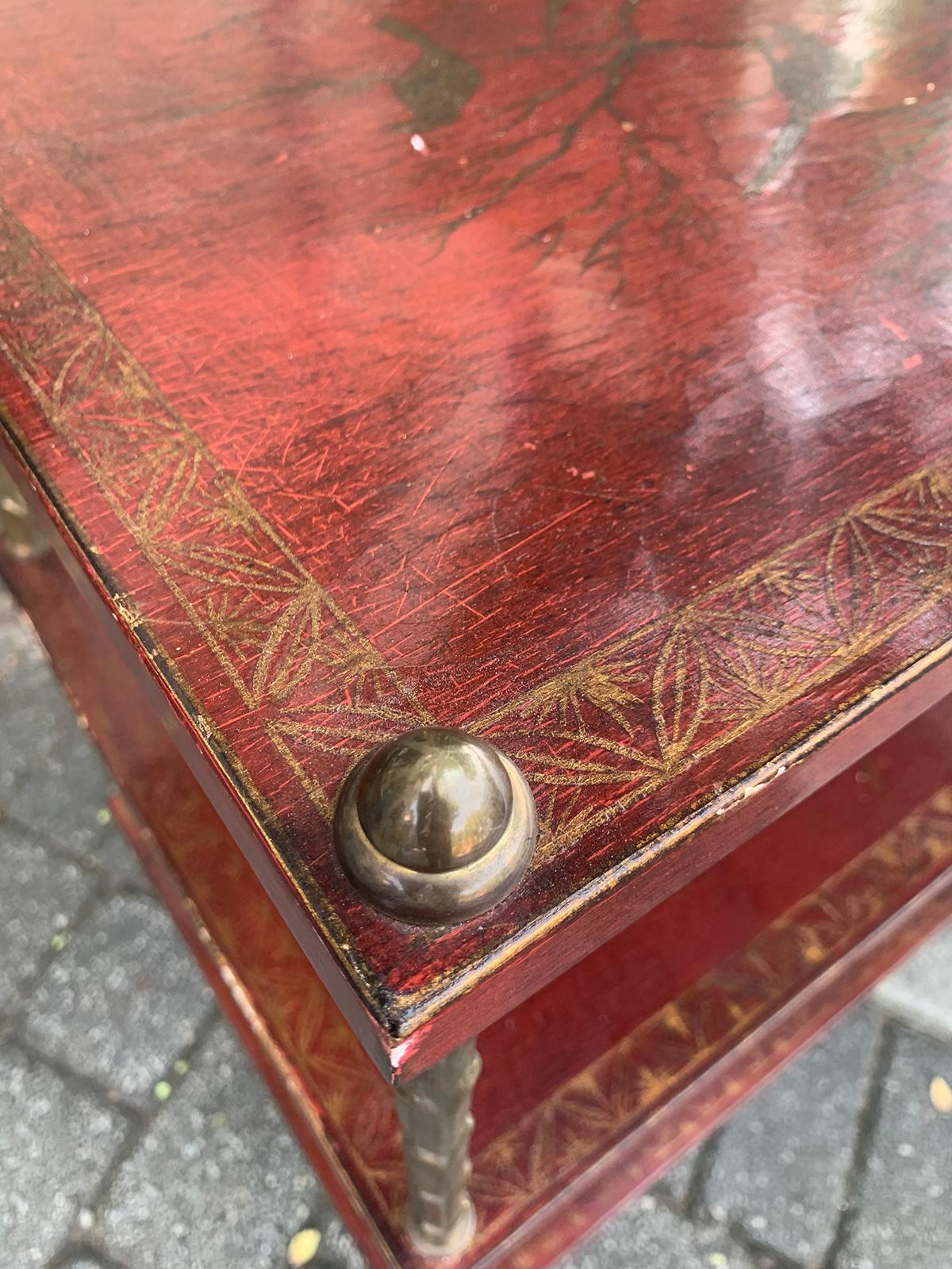 20th Century French Maison Jansen Style Bronze and Red Chinoiserie Side Table 3