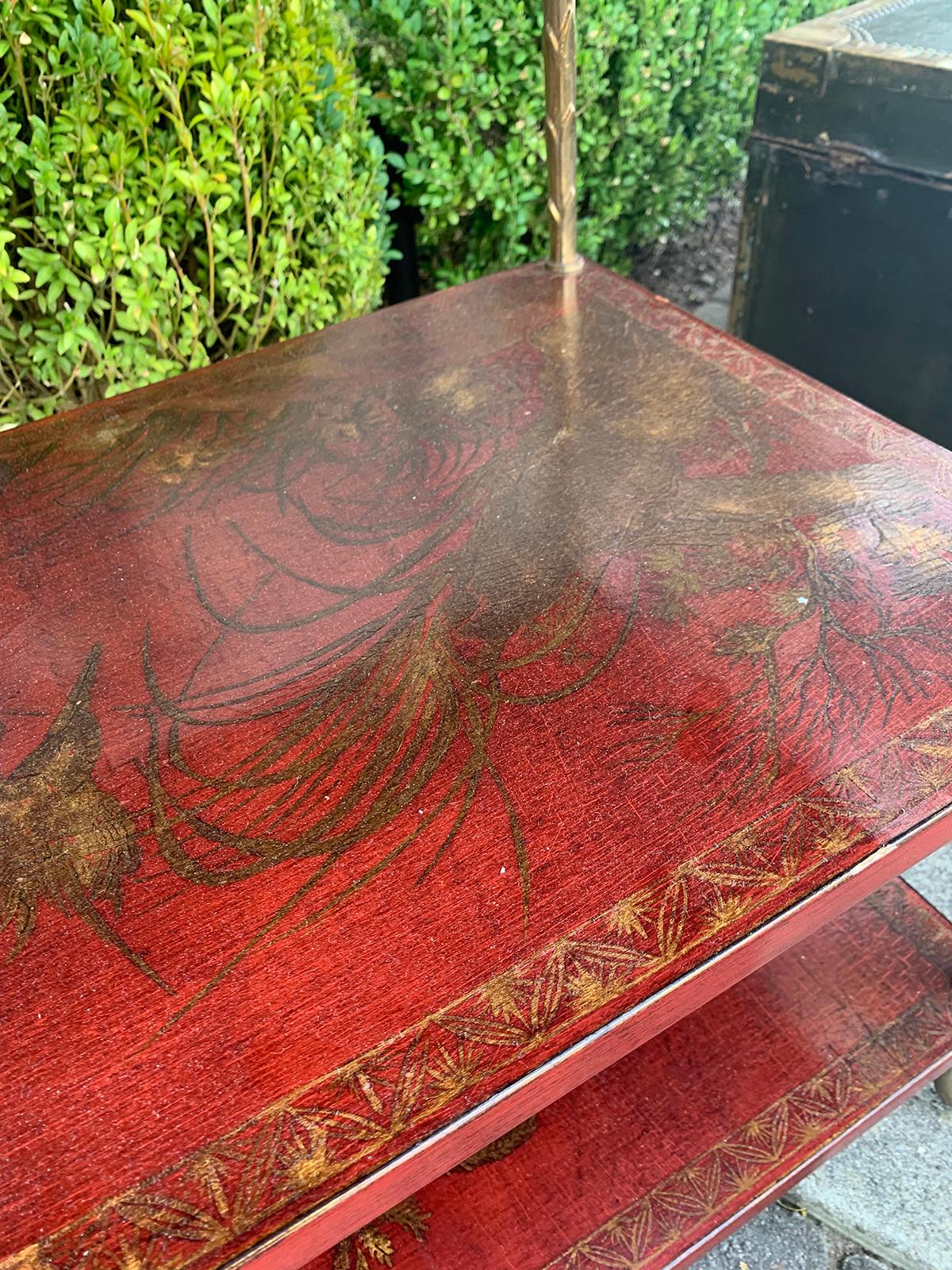 20th Century French Maison Jansen Style Bronze and Red Chinoiserie Side Table 4