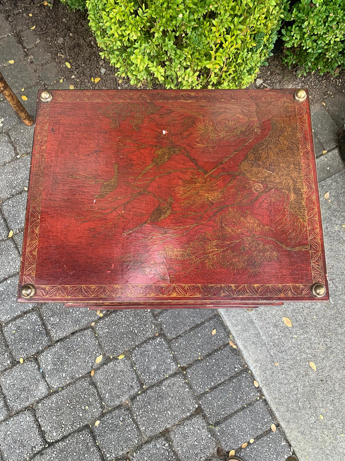 20th Century French Maison Jansen Style Bronze and Red Chinoiserie Side Table 5