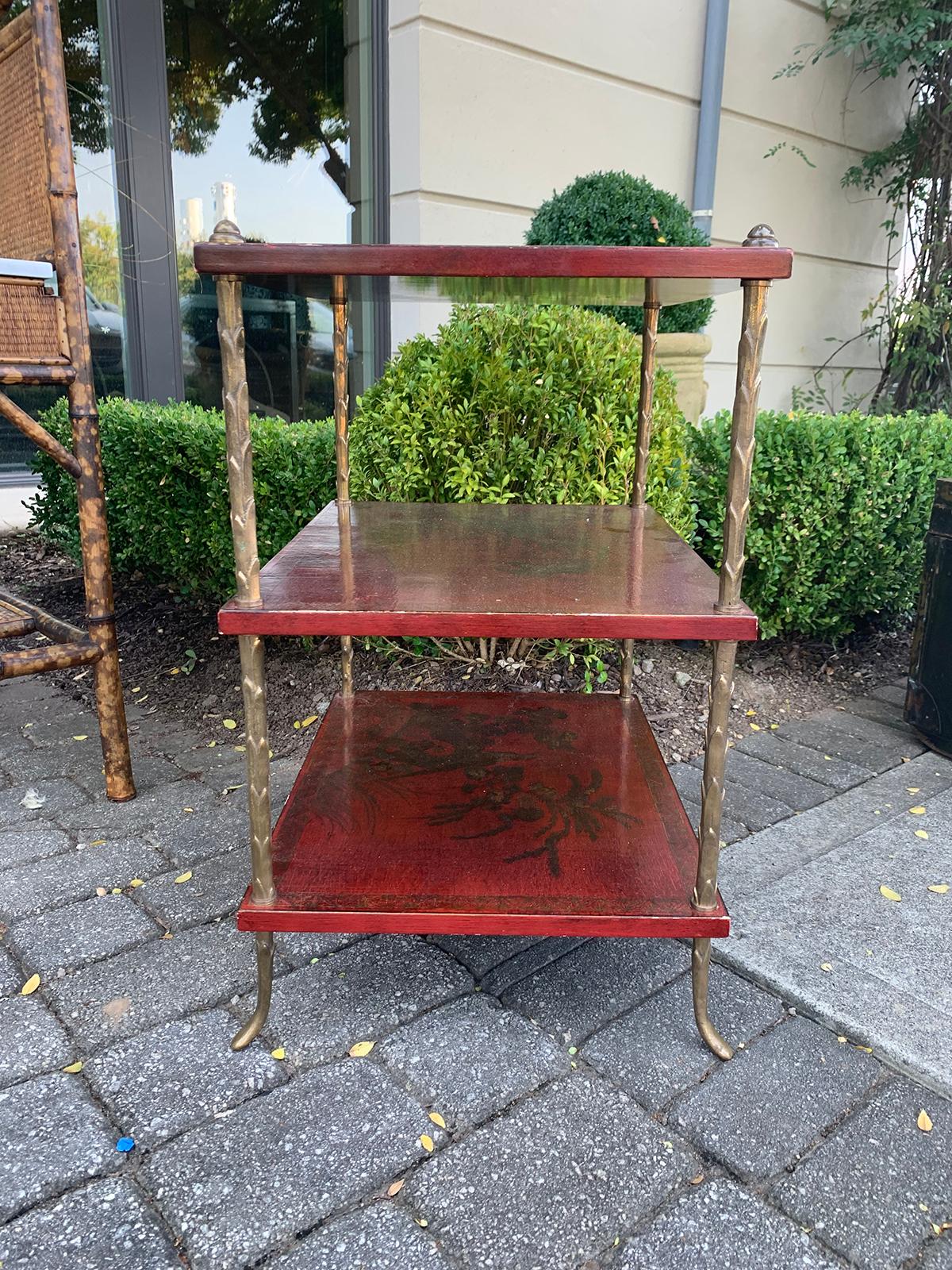 20th Century French Maison Jansen Style Bronze and Red Chinoiserie Side Table 6