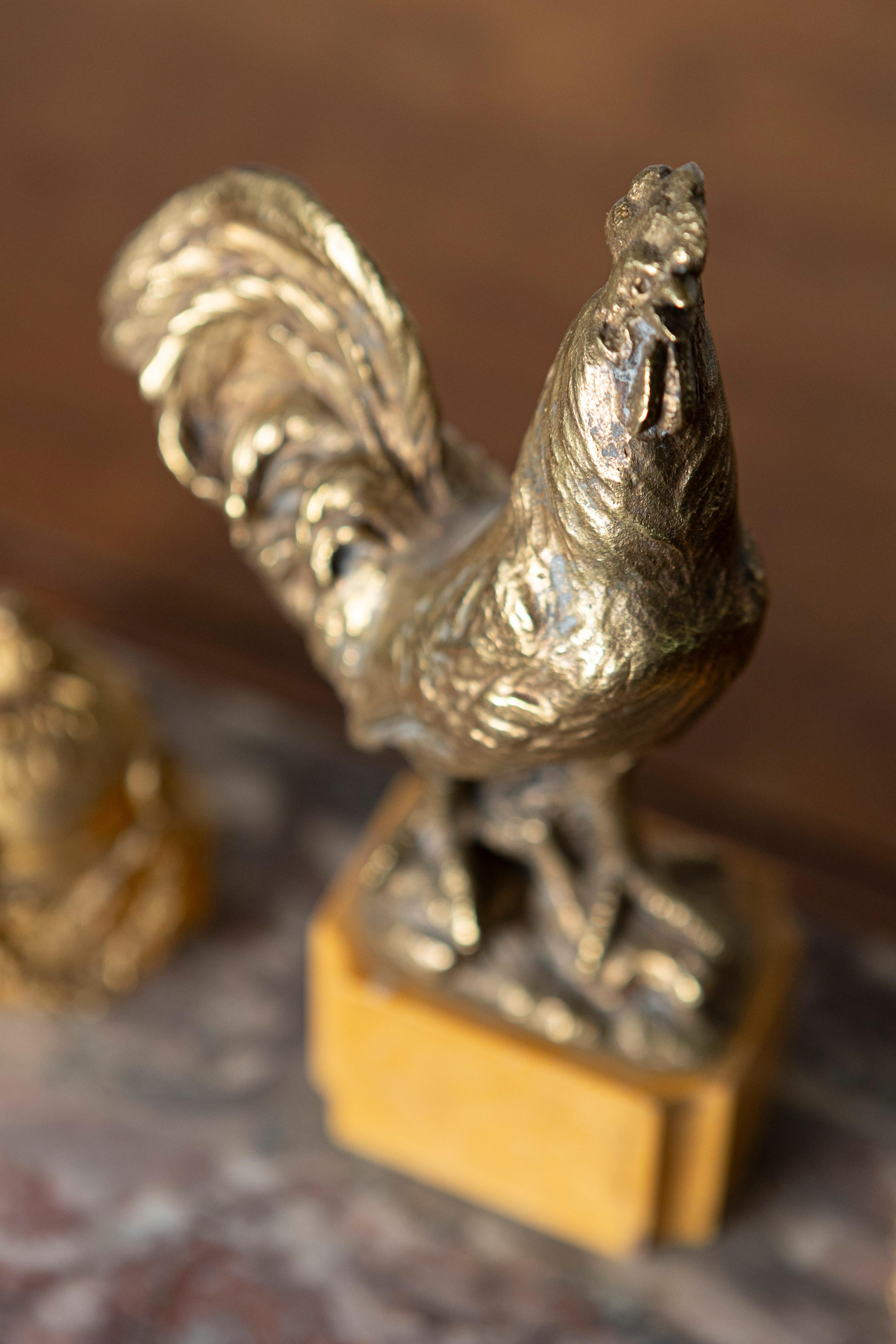 20th Century French Marble and Gilt Bronze Inkwell with Rooster Motif For Sale 1