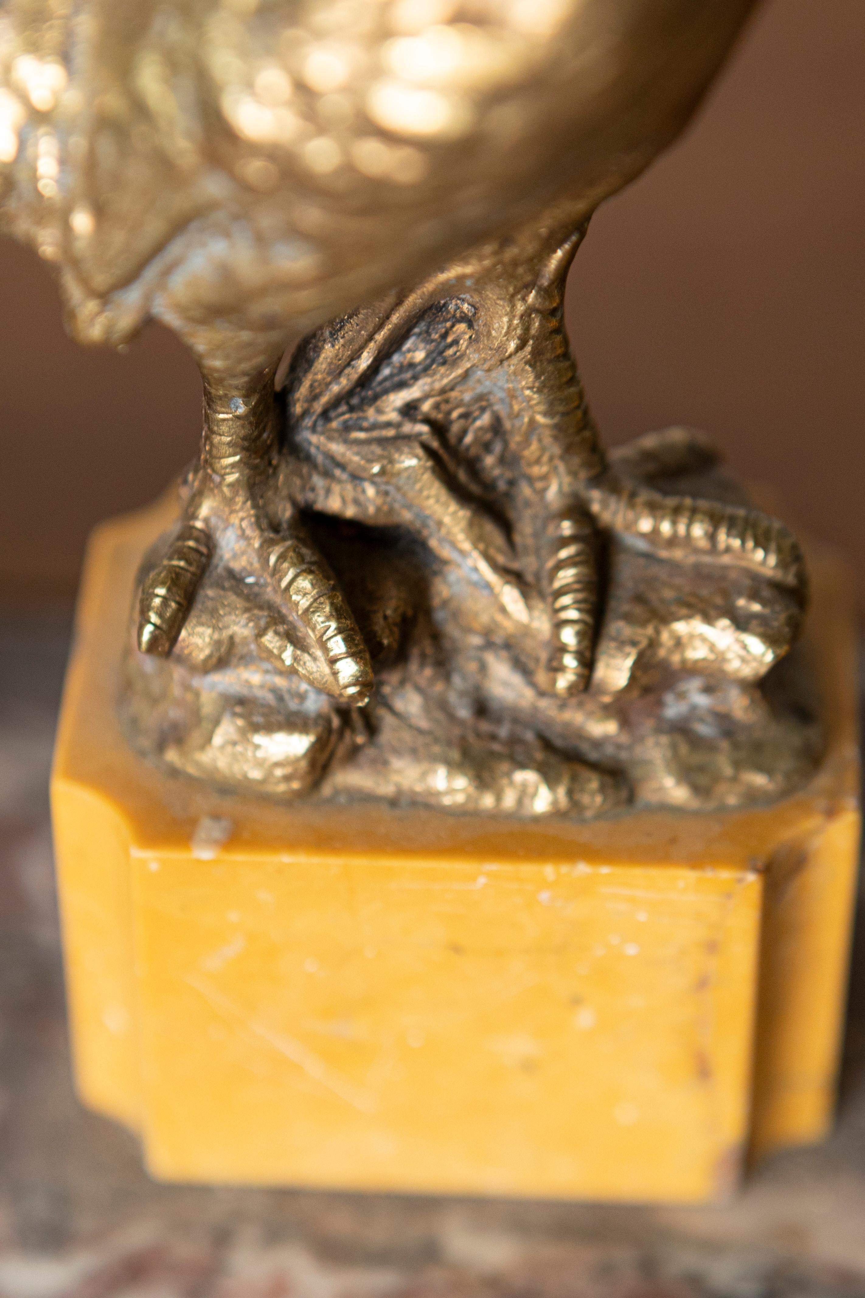 20th Century French Marble and Gilt Bronze Inkwell with Rooster Motif For Sale 2