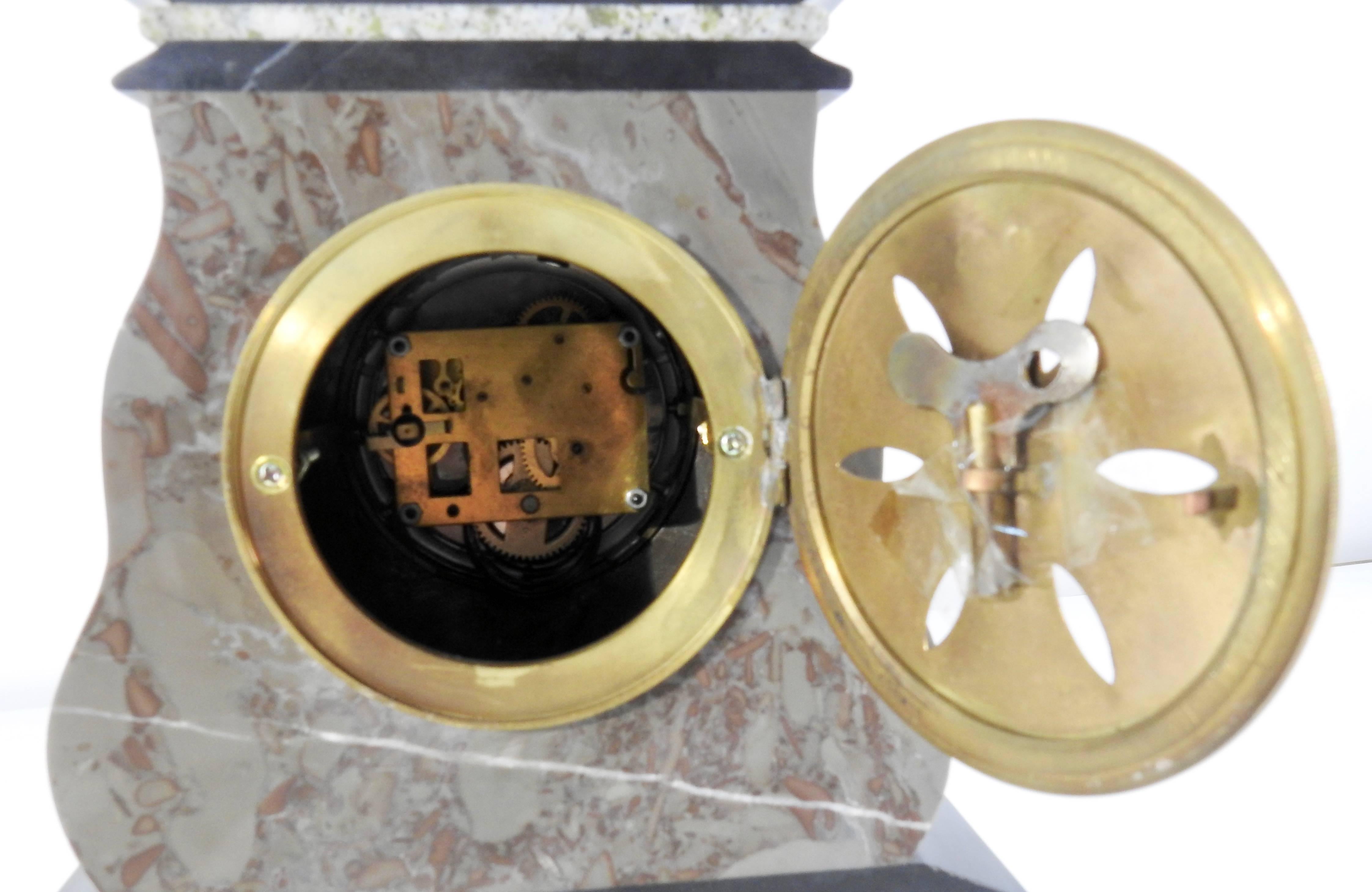 20th Century French Marble Clock with Bronze Cherub 2