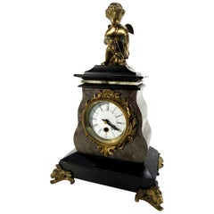 Antique 20th Century French Marble Clock with Bronze Cherub