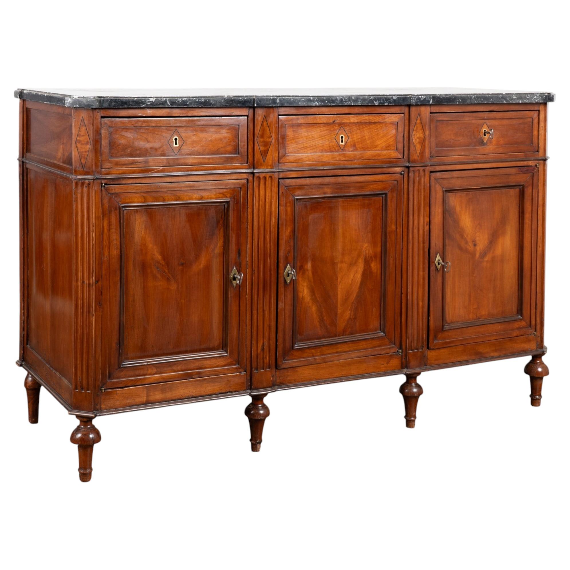 20th Century French Marble Top Mahogany Sideboard Buffet