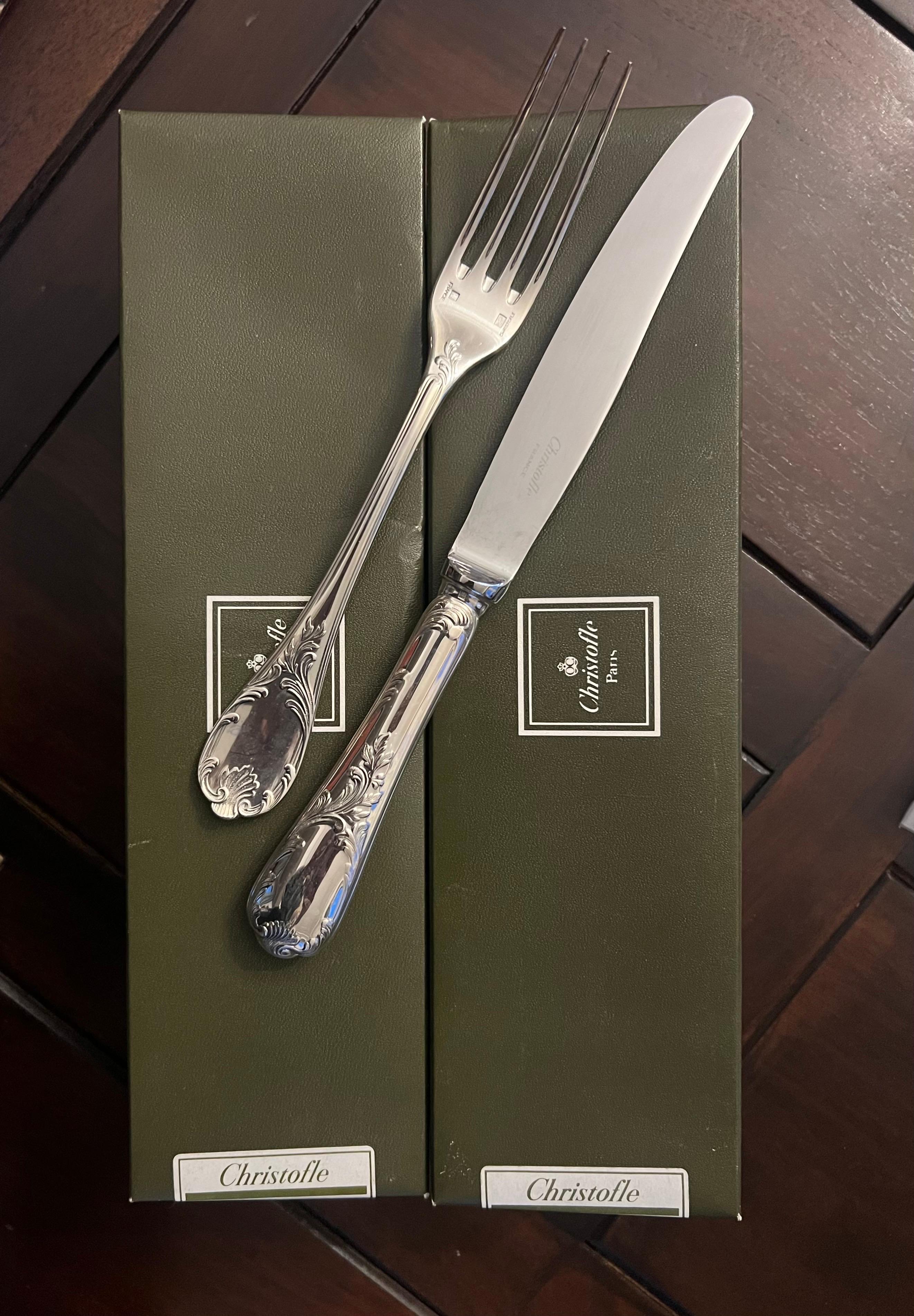 20th Century French Marly 110 Pieces Silver Plated Cutlery Set by Christofle For Sale 4