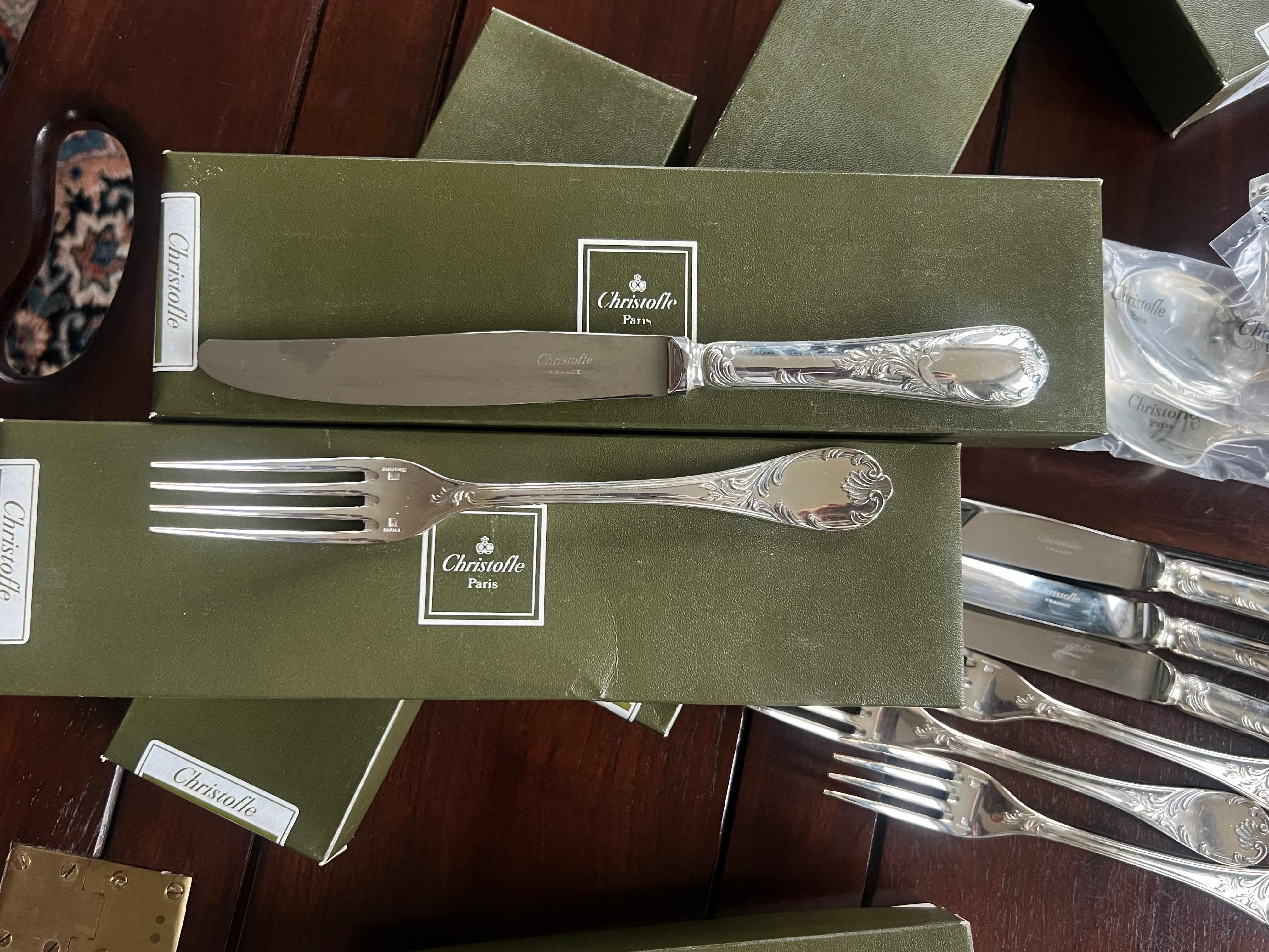 20th Century French Marly 110 Pieces Silver Plated Cutlery Set by Christofle In Excellent Condition For Sale In Sofia, BG