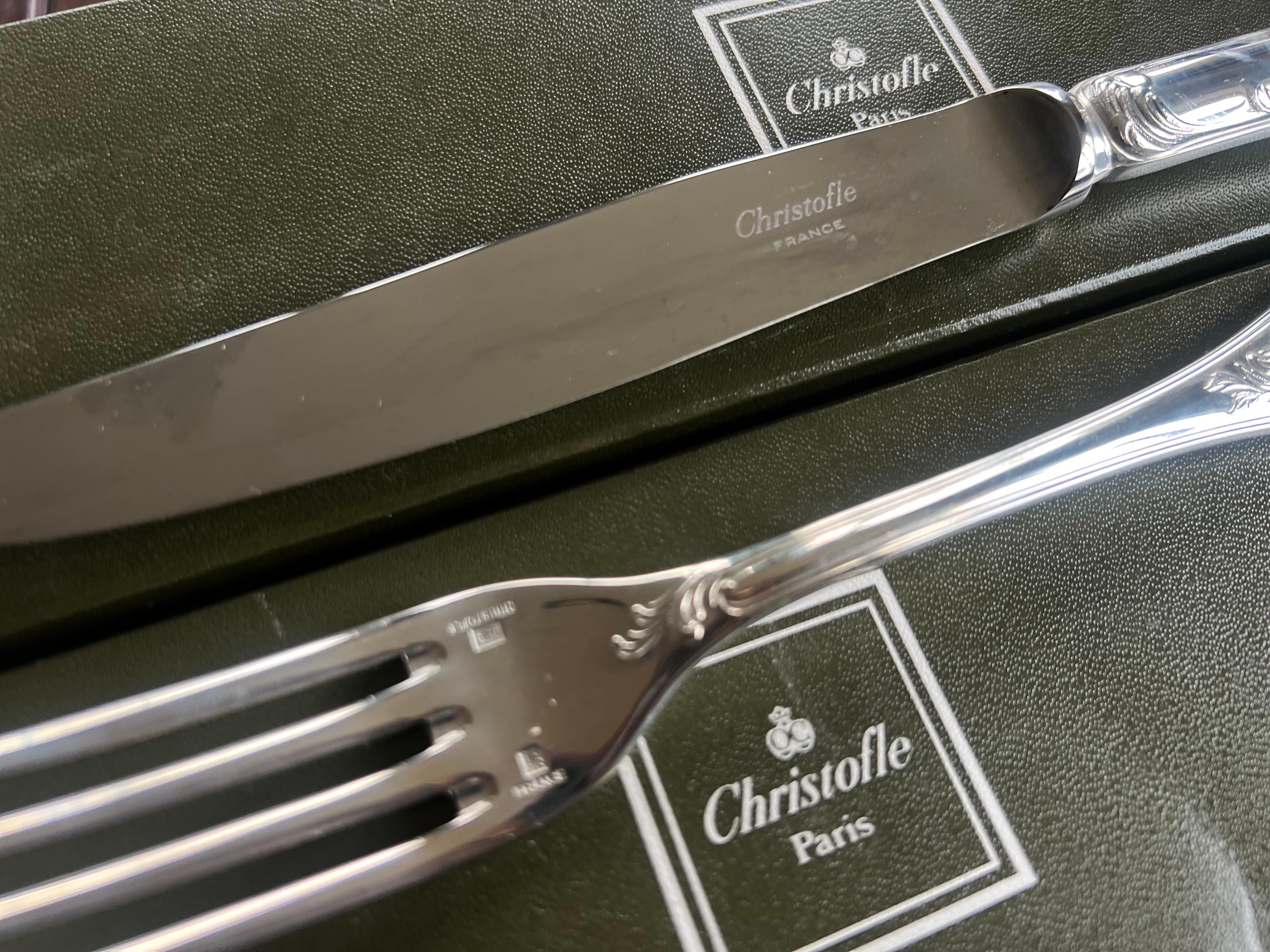 Metal 20th Century French Marly 110 Pieces Silver Plated Cutlery Set by Christofle For Sale