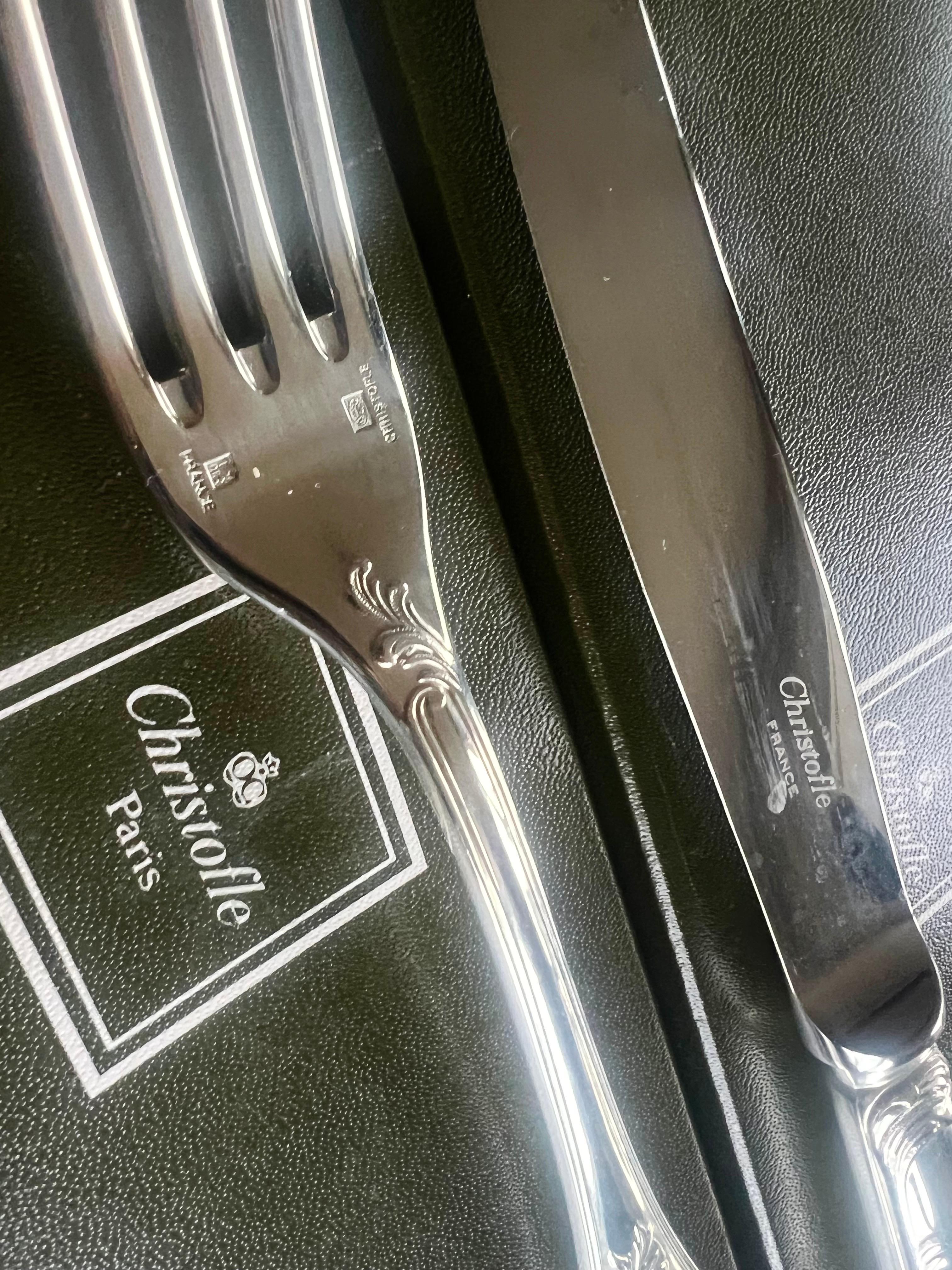20th Century French Marly 110 Pieces Silver Plated Cutlery Set by Christofle For Sale 1
