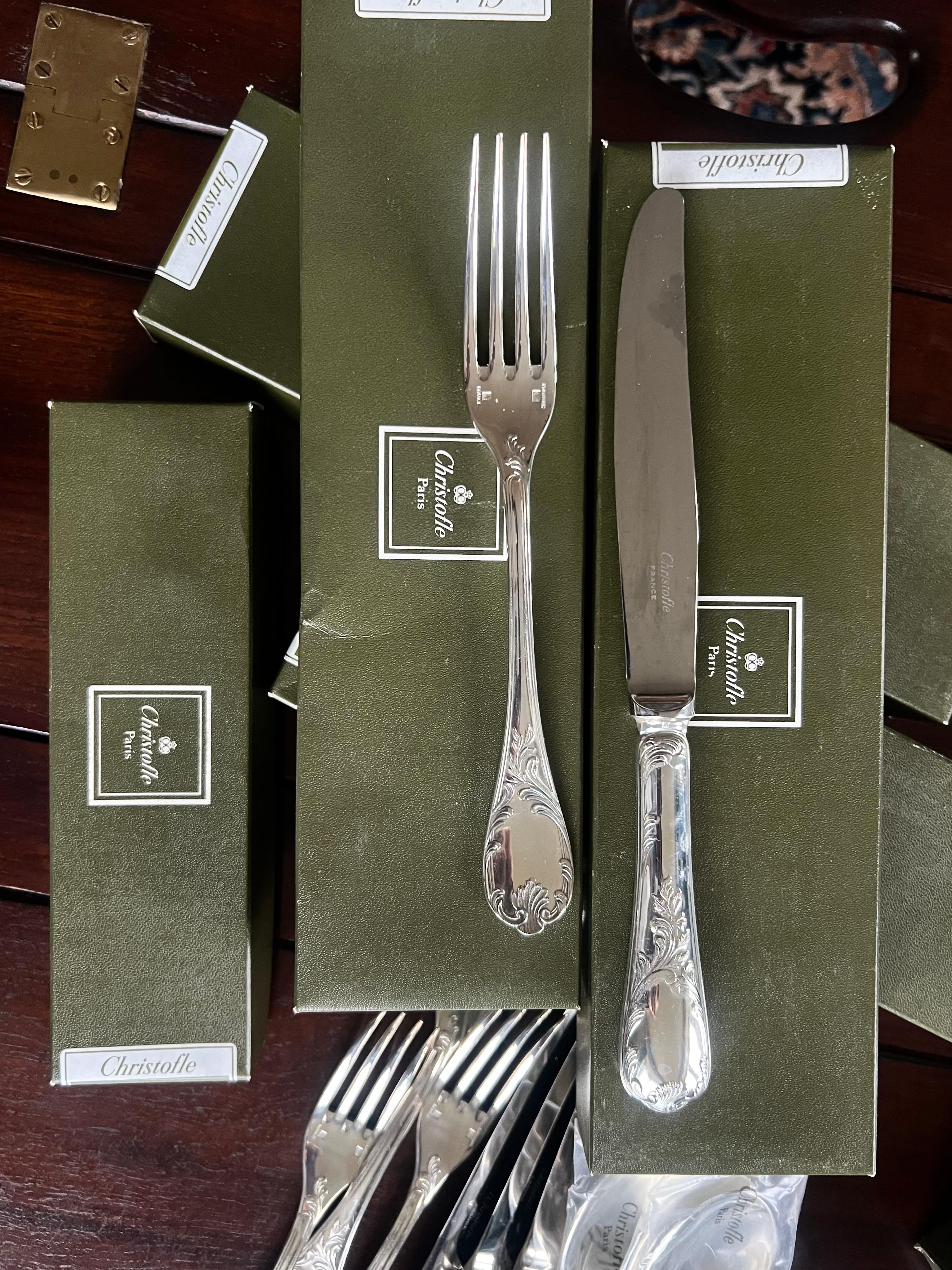 20th Century French Marly 110 Pieces Silver Plated Cutlery Set by Christofle For Sale 2