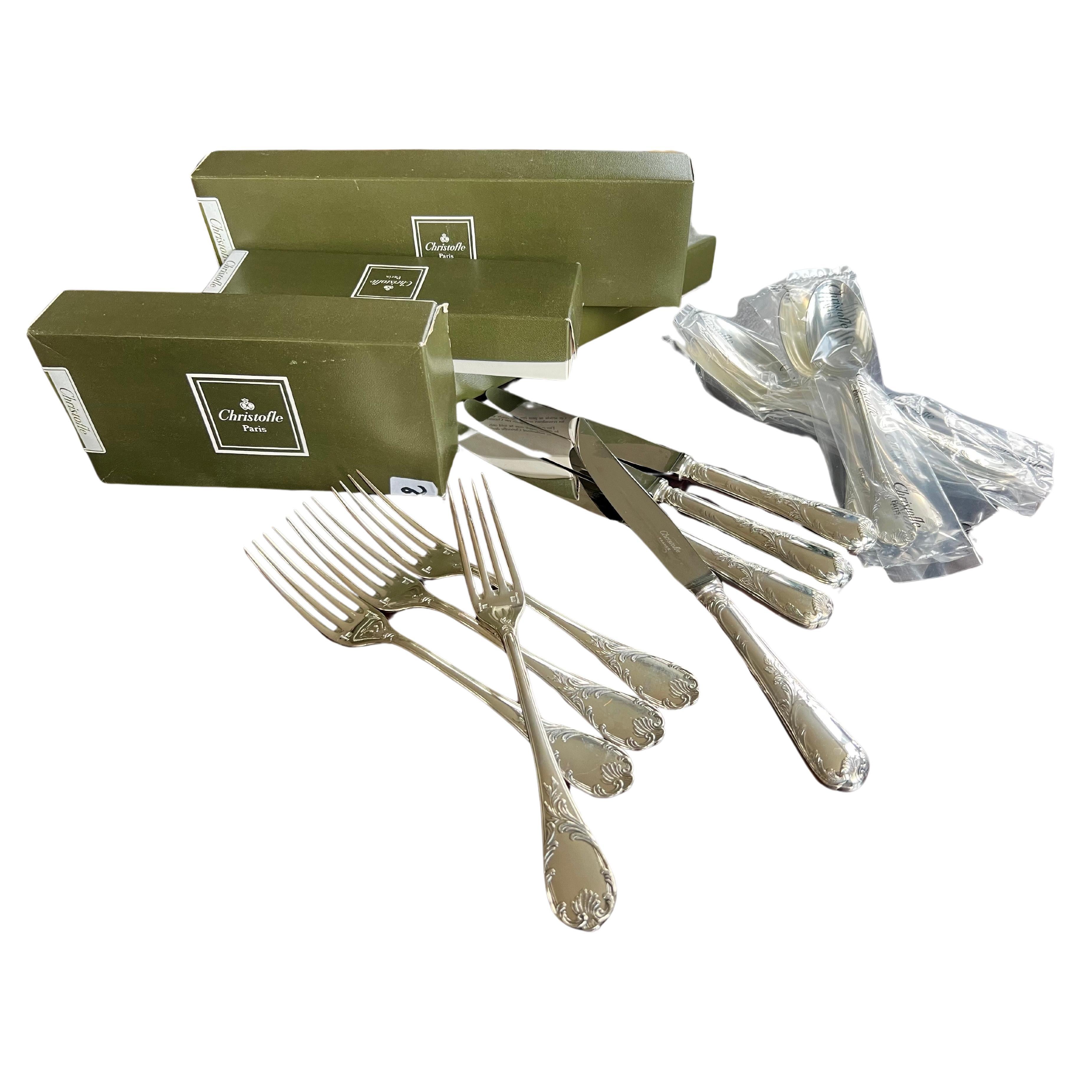 20th Century French Marly 110 Pieces Silver Plated Cutlery Set by Christofle For Sale