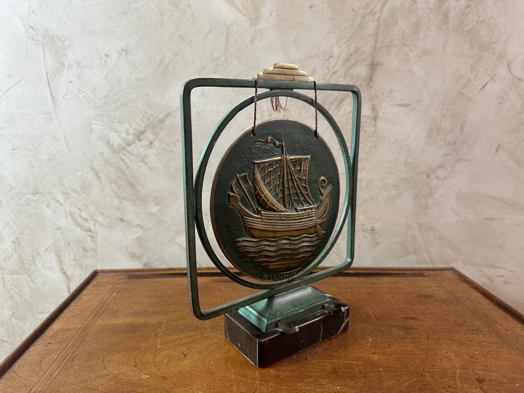 Art Deco 20th century French Max le Verrier Bronze Table Gong, 1930s