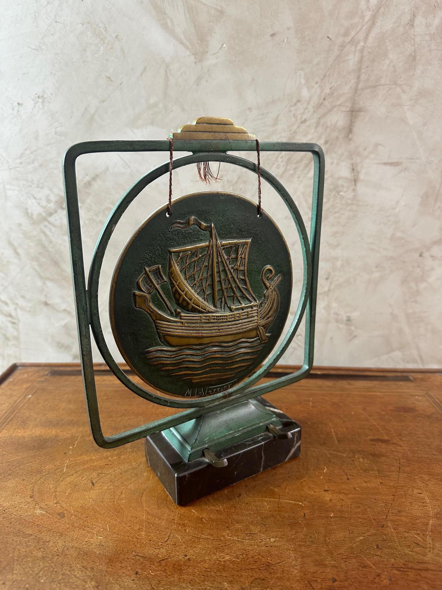 20th century French Max le Verrier Bronze Table Gong, 1930s In Good Condition In LEGNY, FR