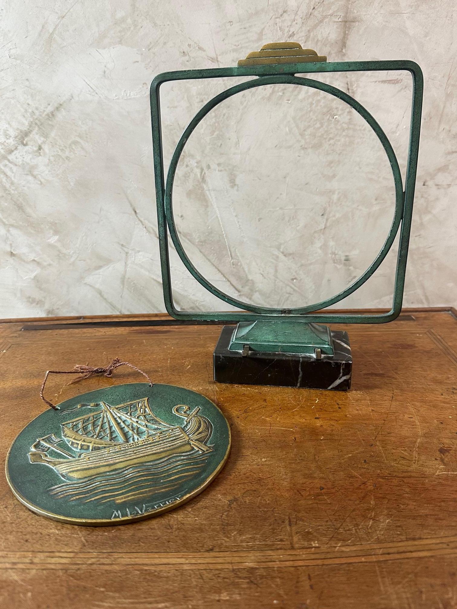 20th century French Max le Verrier Bronze Table Gong, 1930s 4
