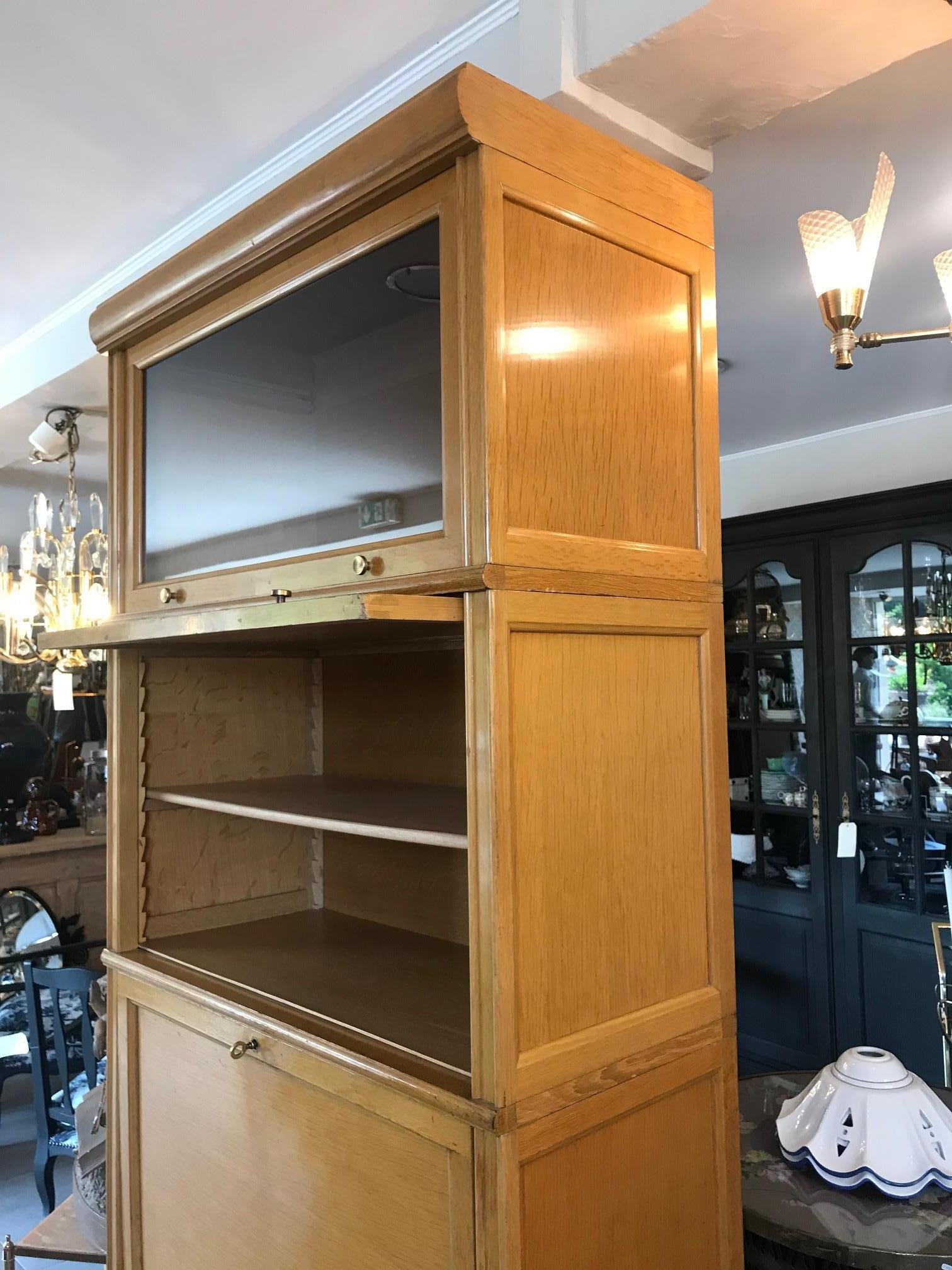 Mid-20th Century 20th Century French MD Compartment Oak and Glass Secretary, Bookcase, 1960s