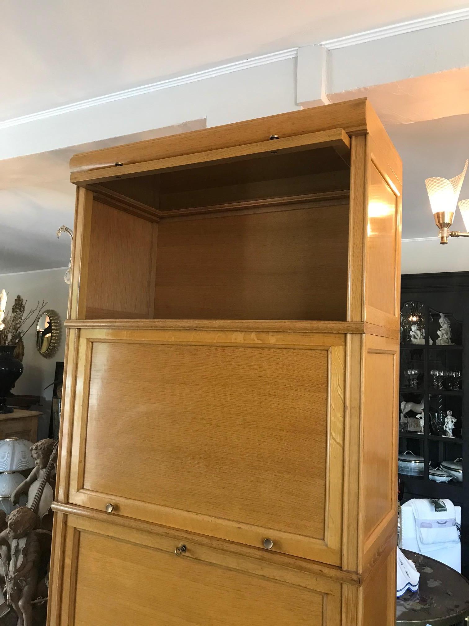 20th Century French MD Compartment Oak and Glass Secretary, Bookcase, 1960s 1