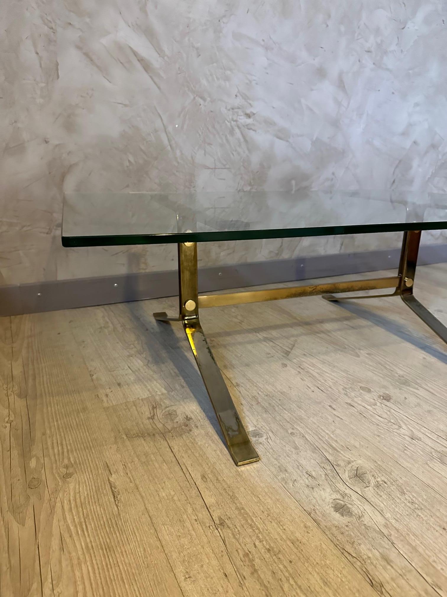 20th century French Metal and Glass Coffee Table, 1970s For Sale 1