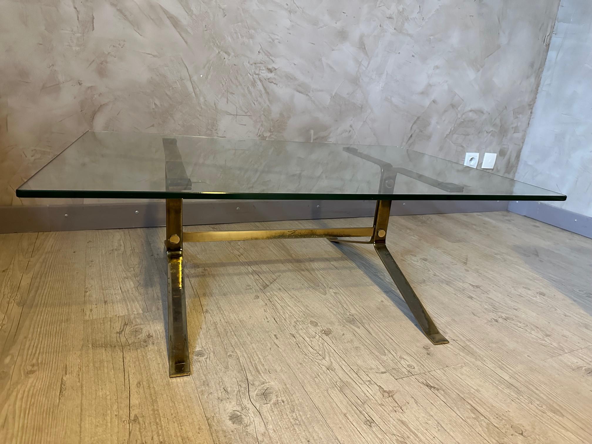 20th century French Metal and Glass Coffee Table, 1970s For Sale 2