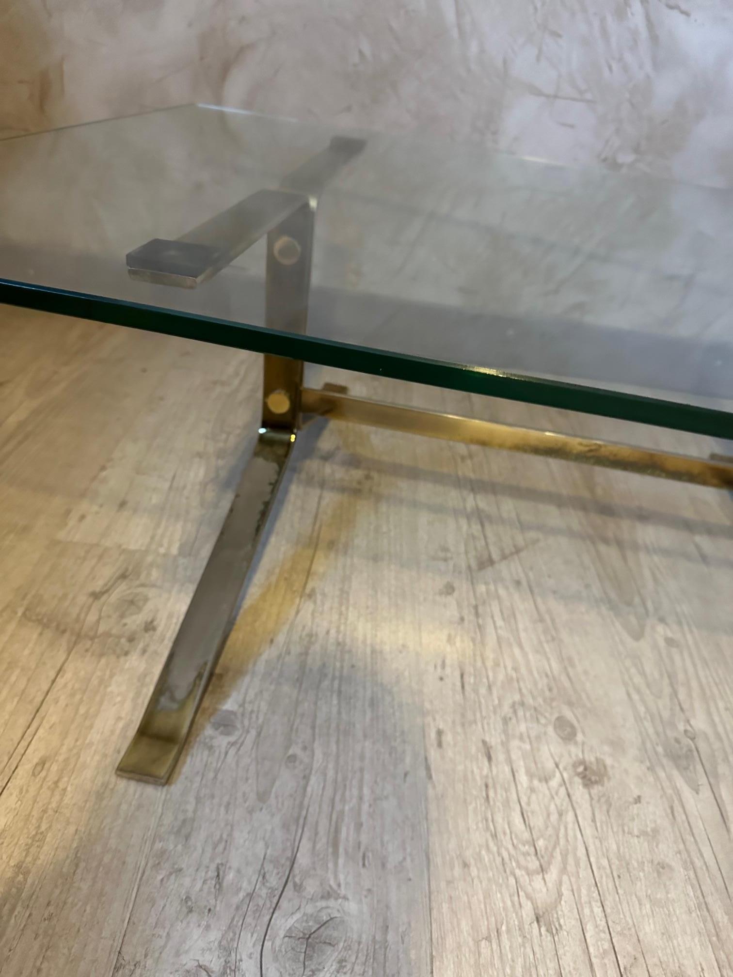 20th century French Metal and Glass Coffee Table, 1970s For Sale 3