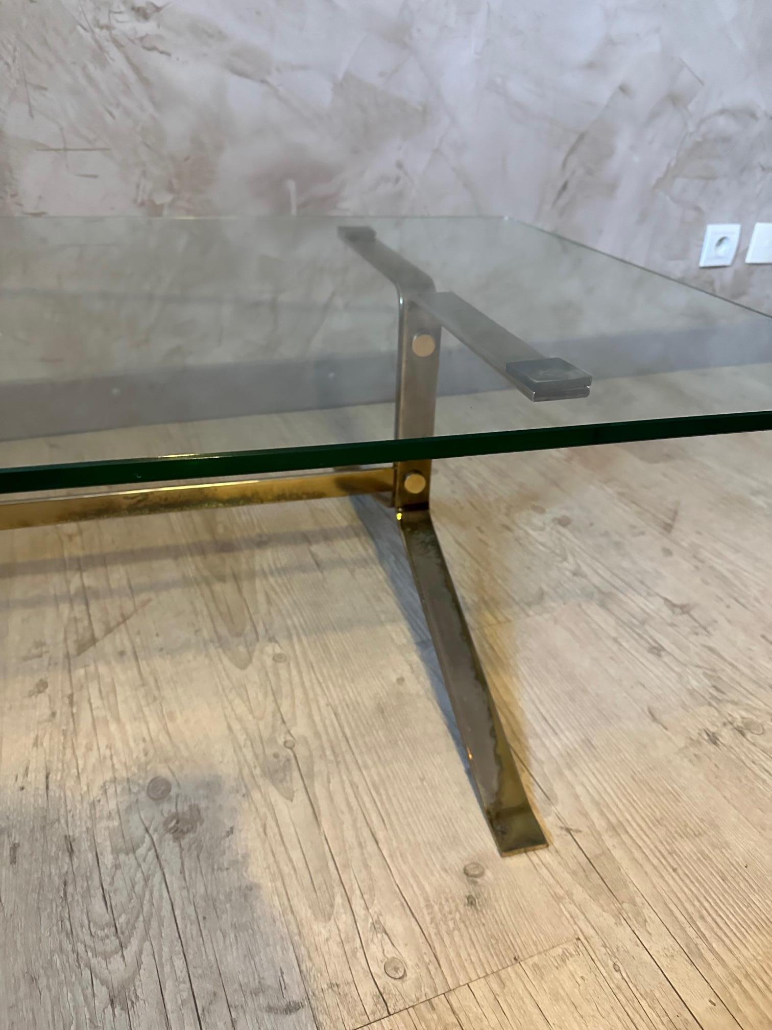 20th century French Metal and Glass Coffee Table, 1970s For Sale 4
